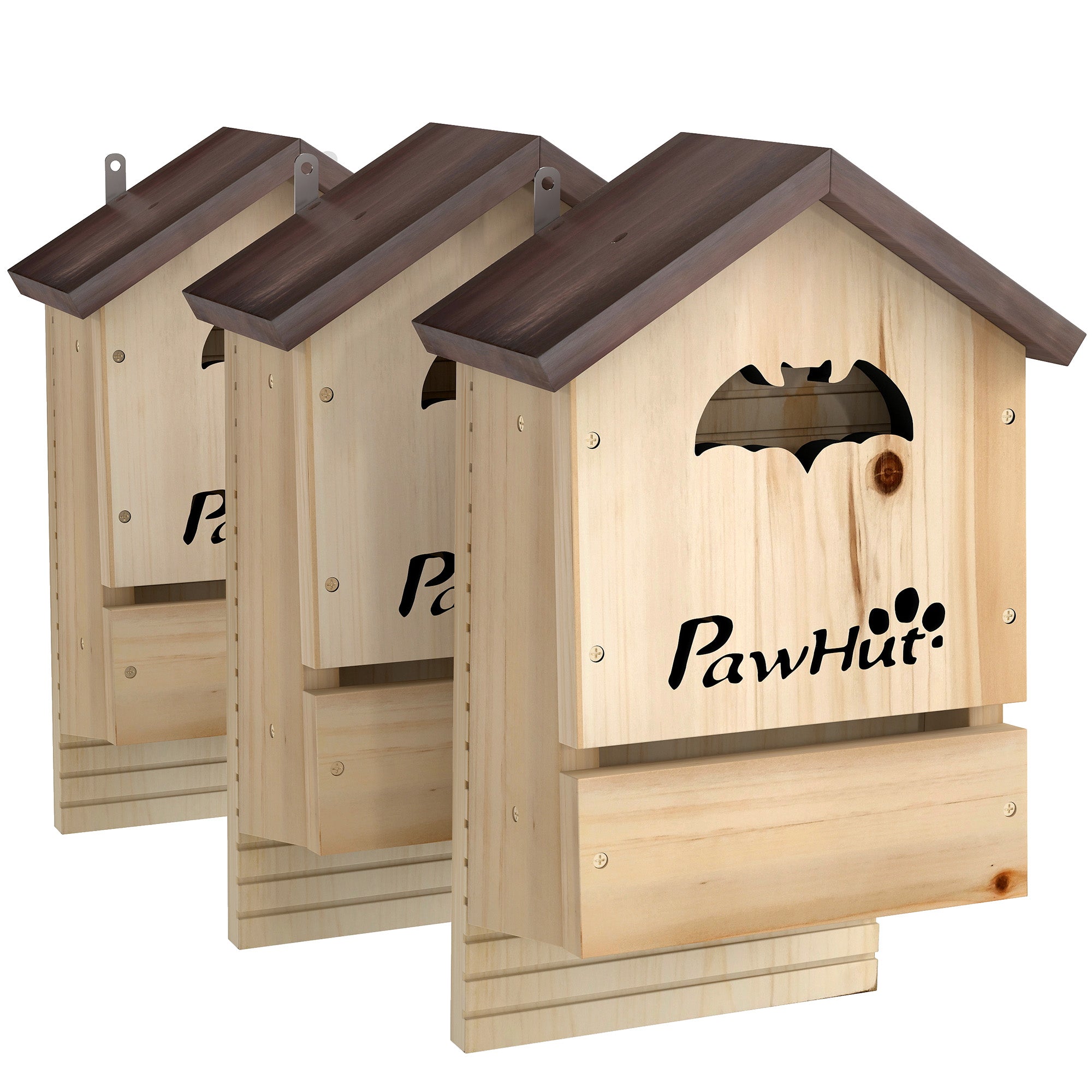 3-Pack Pine Bat Houses — Double-Chamber, Easy-Access Roosts, Easy to Hang, Natural Wood Effect, 8.5 x 4.5 x 13.4 in