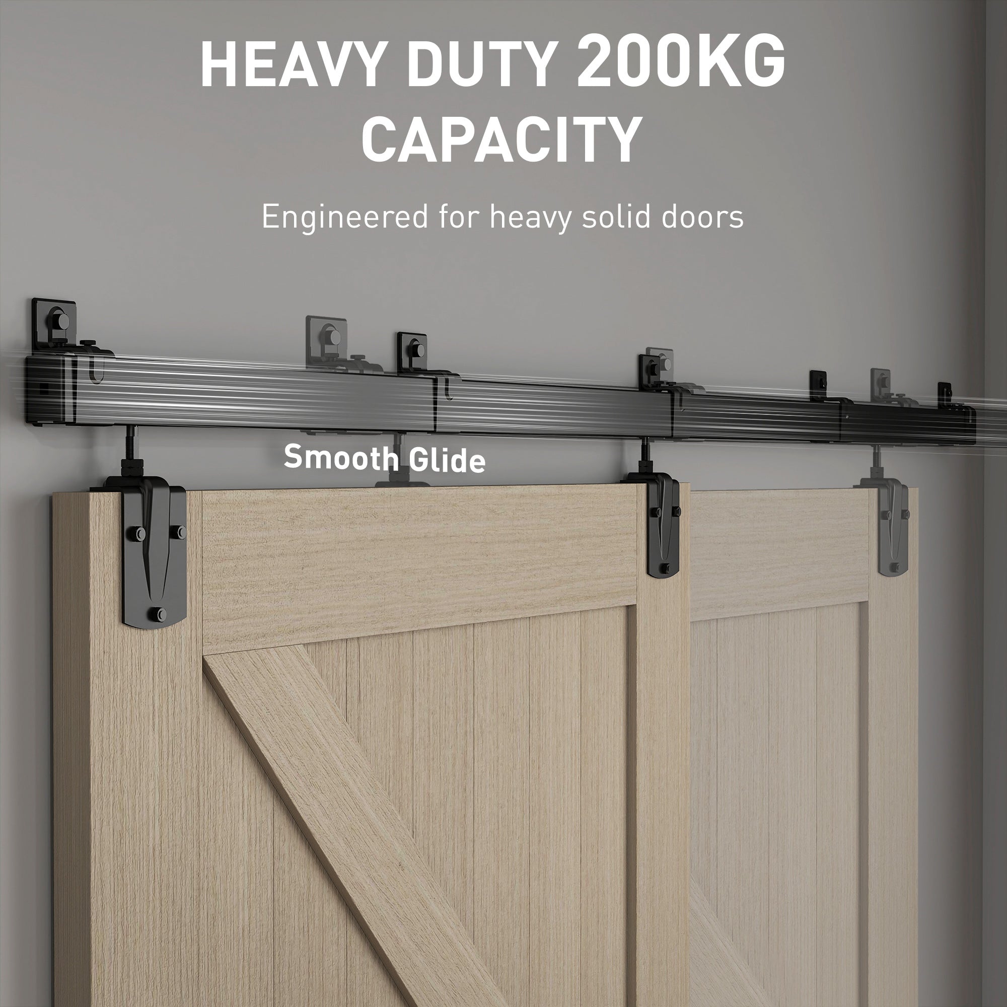 Sliding Door Hardware Kit 2.44 m (8 ft) with Rail – Clamp Hanger Sliding Door System in Carbon Steel, Screw Set with UV Protection for Single Doors, Black