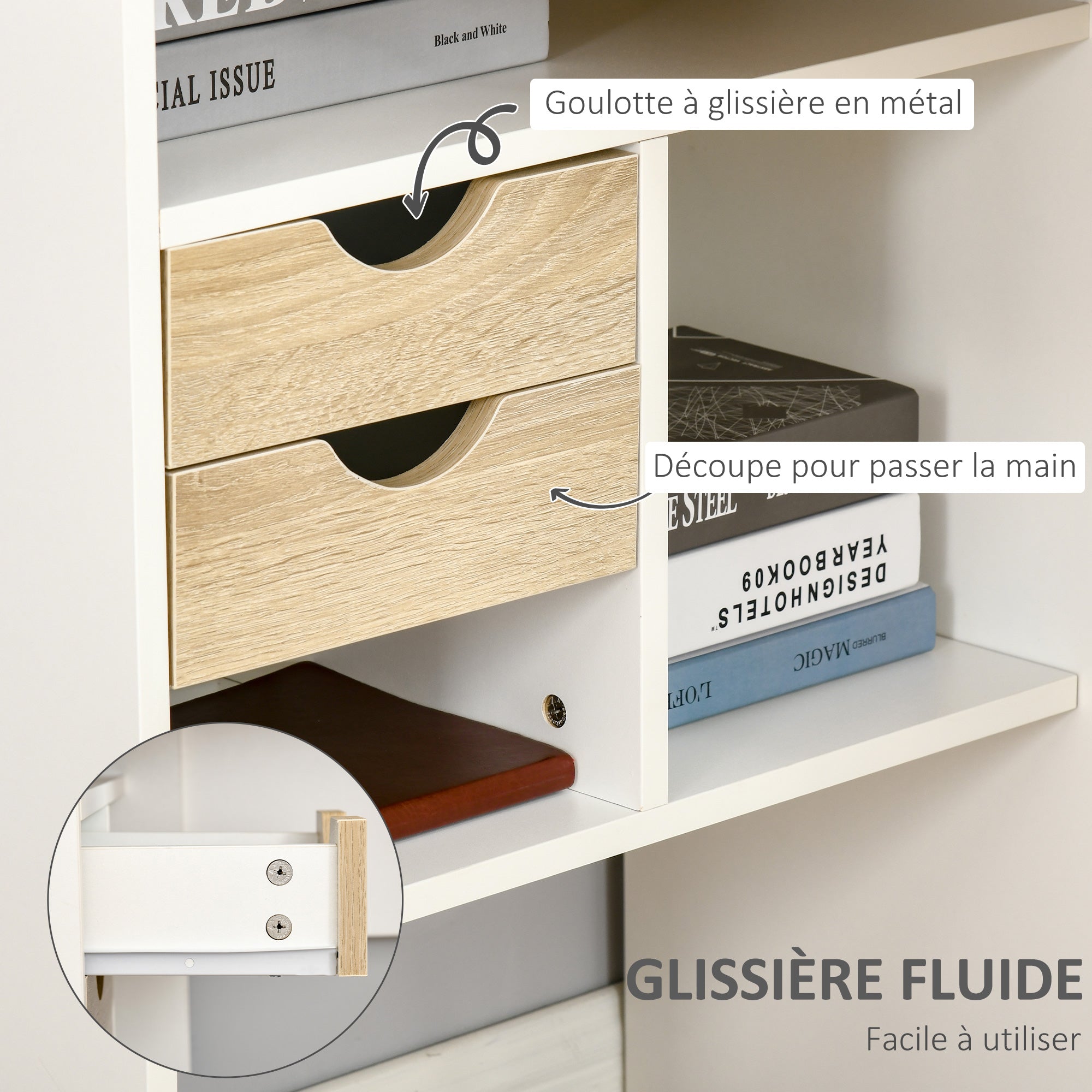 Corner Computer Desk Office Desk with Multi-Storage Drawers in Light Oak White Wood