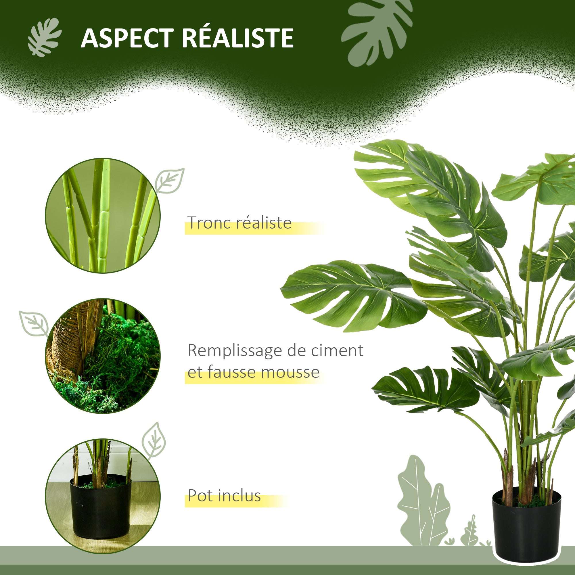 Set of 2 artificial trees artificial monstera plant with included pot indoor height 120 cm green