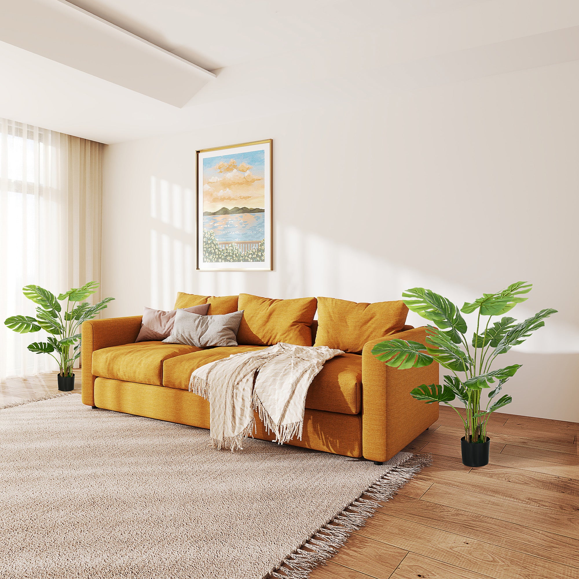 Set of 2 artificial trees artificial monstera plant with included pot indoor height 120 cm green