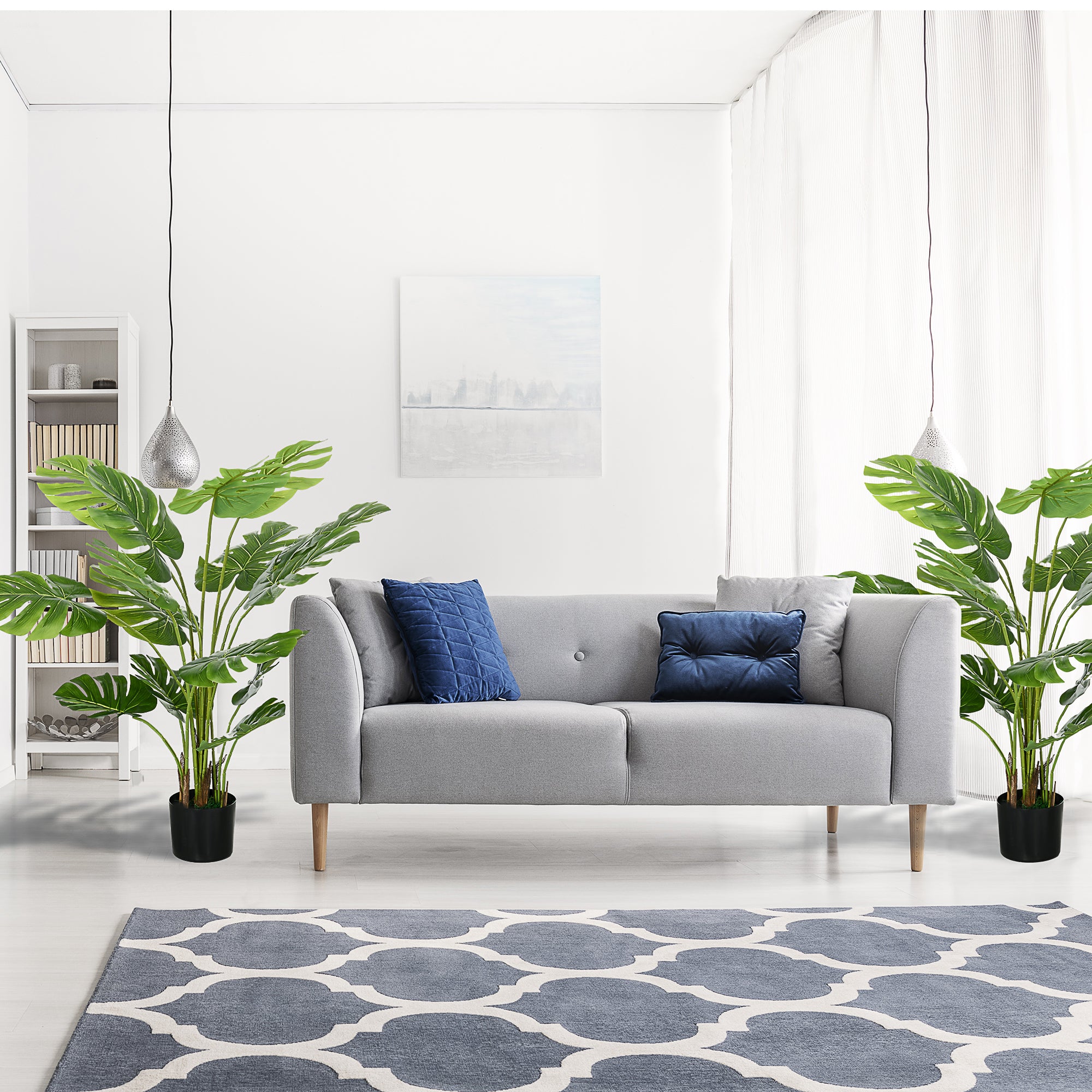Set of 2 artificial trees artificial monstera plant with included pot indoor height 120 cm green