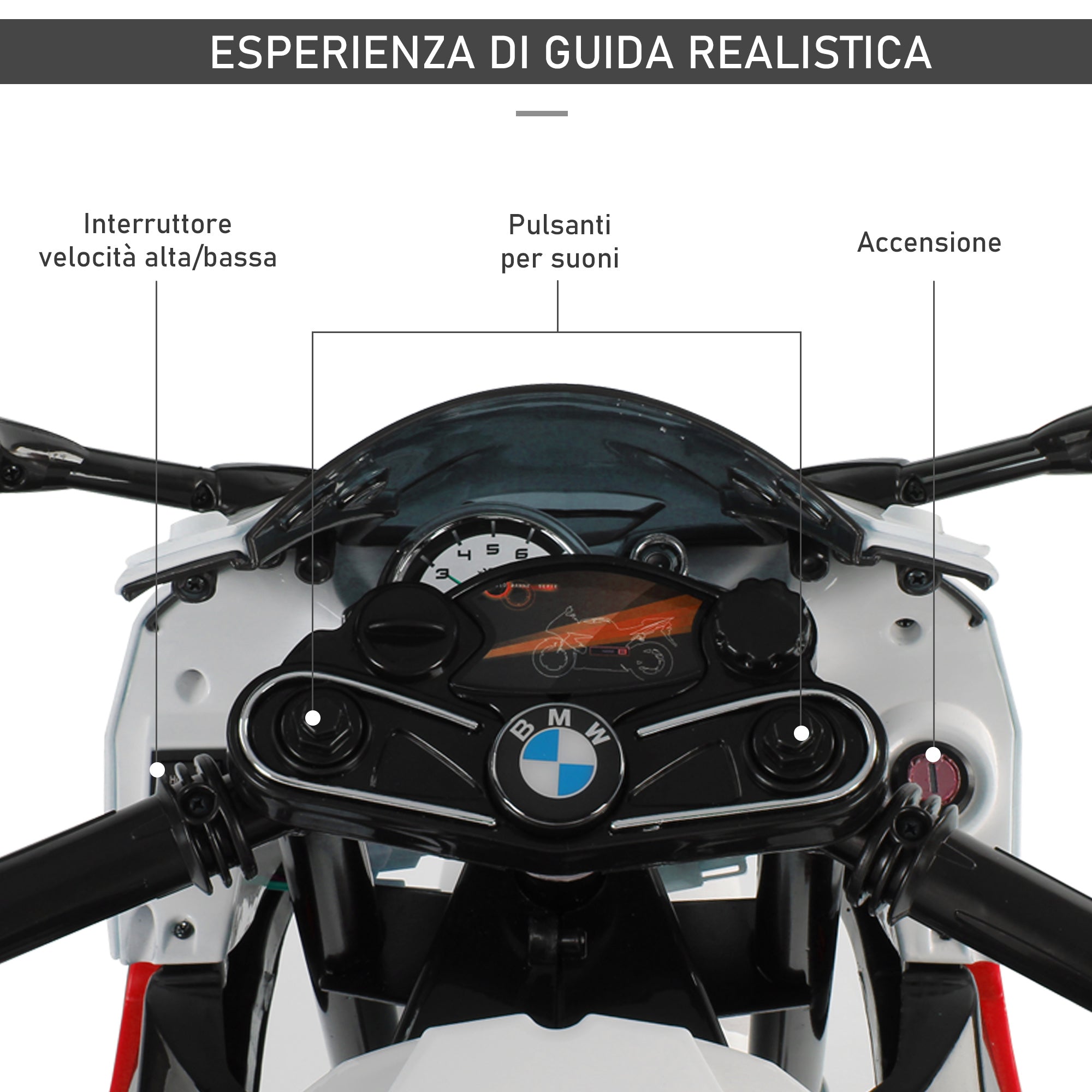 Kids Electric Motorcycle 3-8 Years with BMW License, Speed 2.5-5Km/h, Electric Motorcycle with 12V Battery, Wheels and Lights, 110x47x69 cm, Black and Red