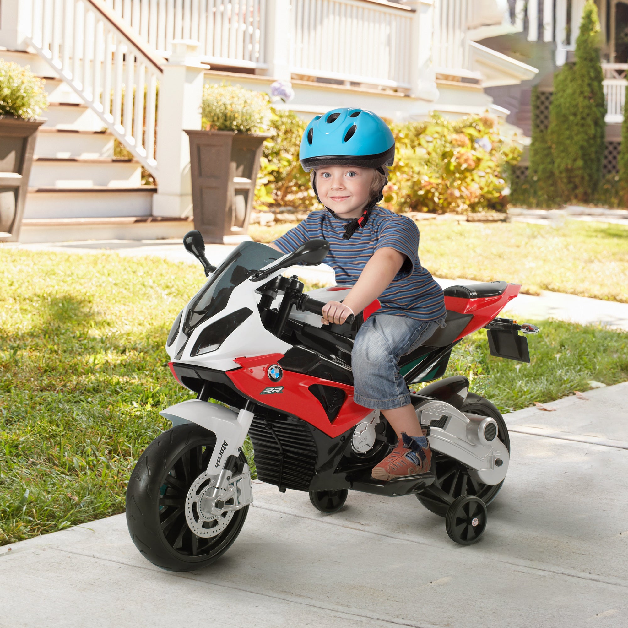 Kids Electric Motorcycle 3-8 Years with BMW License, Speed 2.5-5Km/h, Electric Motorcycle with 12V Battery, Wheels and Lights, 110x47x69 cm, Black and Red