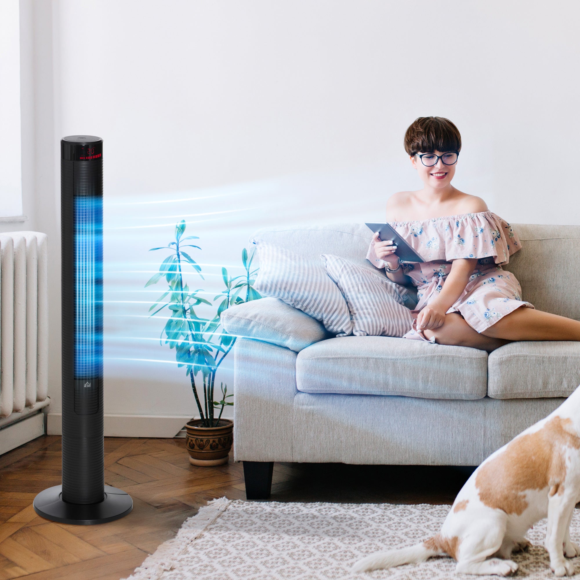 Tower Fan Quiet with Remote Control 117 cm 70° Oscillating Floor Fan with 4 Modes, 3 Speeds, 12 Hr Timer, LED Display, Black