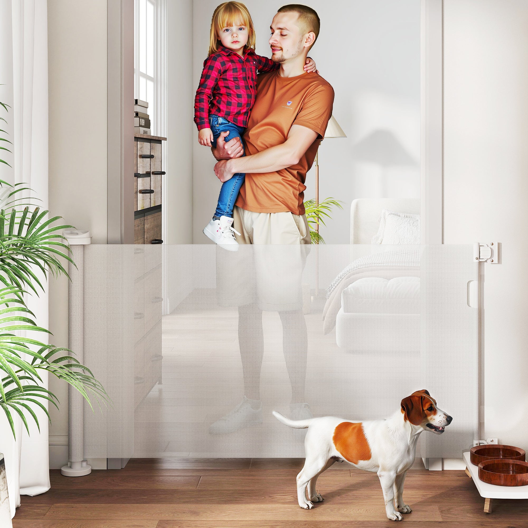 Stair Guard Retractable 0-136cm 87 cm High Door Safety Gate Staircase Roller Barrier Pet Gate Door Guard Safety Gate Suitable for Stairs Doors Indoor & Outdoor