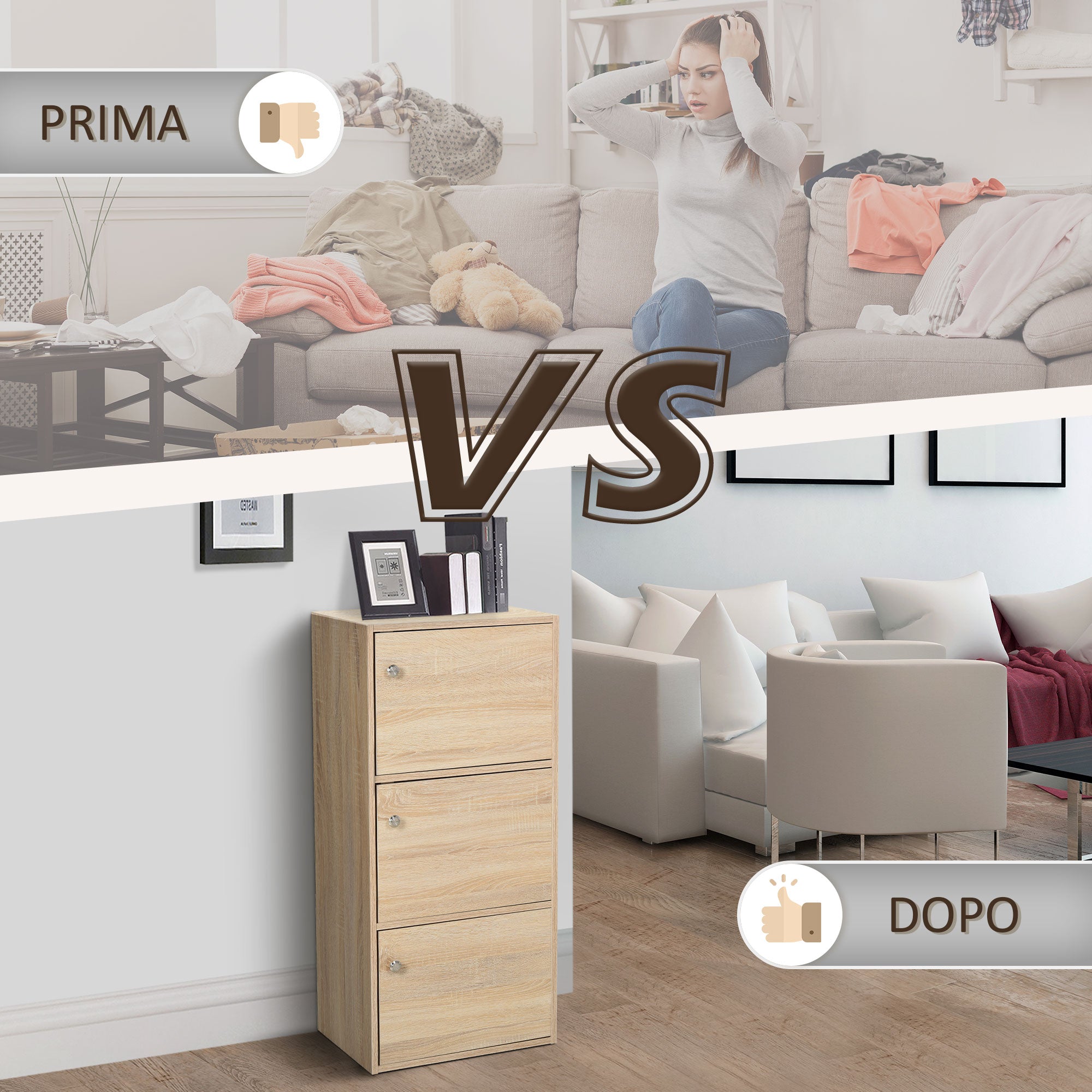 Multipurpose Cabinet with 3 Shelves in Wood and 3 Doors for Home, Bedroom, Living Room, or Office, 48x34x100cm