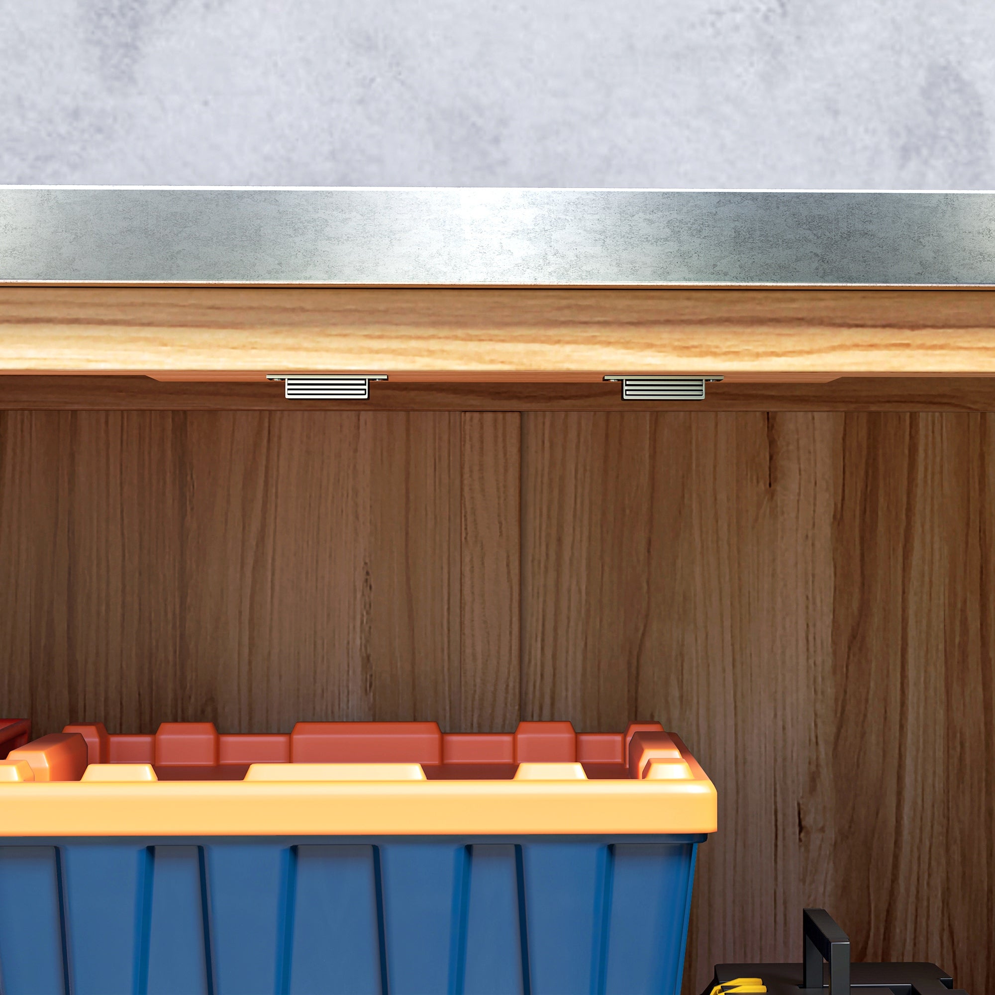 Outdoor Cabinet with Internal Shelf and Upper Workbench, Garden Cabinet in Fir Wood and Galvanized Steel, 79x43x92 cm, Wood Color