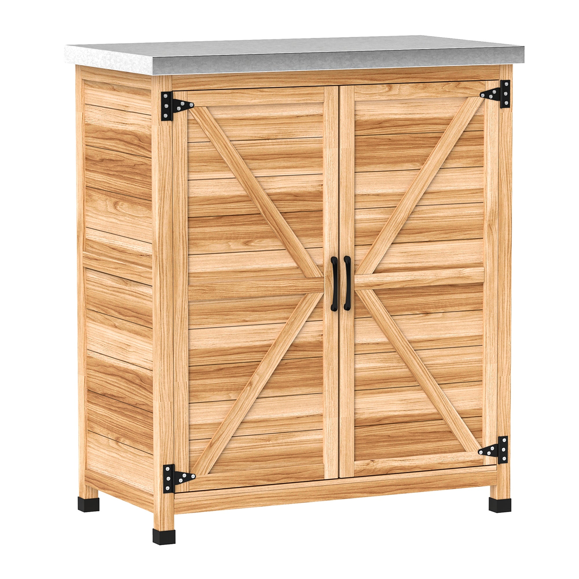 Outdoor Cabinet with Internal Shelf and Upper Workbench, Garden Cabinet in Fir Wood and Galvanized Steel, 79x43x92 cm, Wood Color