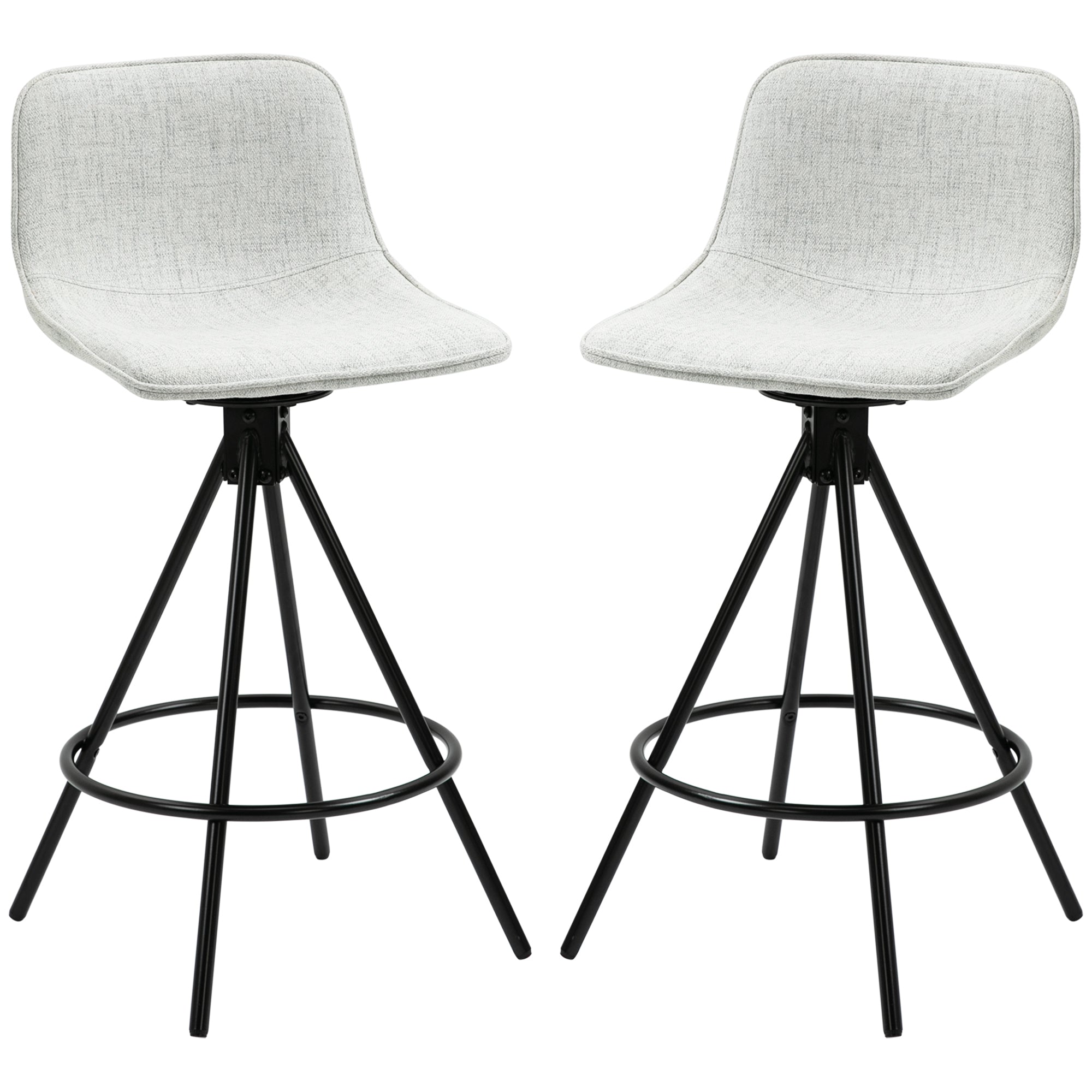 Set of 2 High Kitchen Stools with Swivel Seat Bar Stools Upholstered in Linen Touch with Backrest and Steel Legs for Dining 41.5x47.5x90 cm Gray