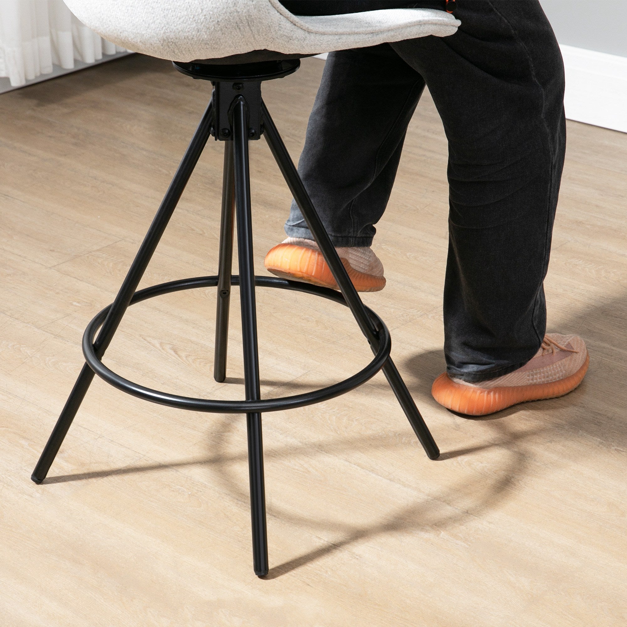 Set of 2 High Kitchen Stools with Swivel Seat Bar Stools Upholstered in Linen Touch with Backrest and Steel Legs for Dining 41.5x47.5x90 cm Gray