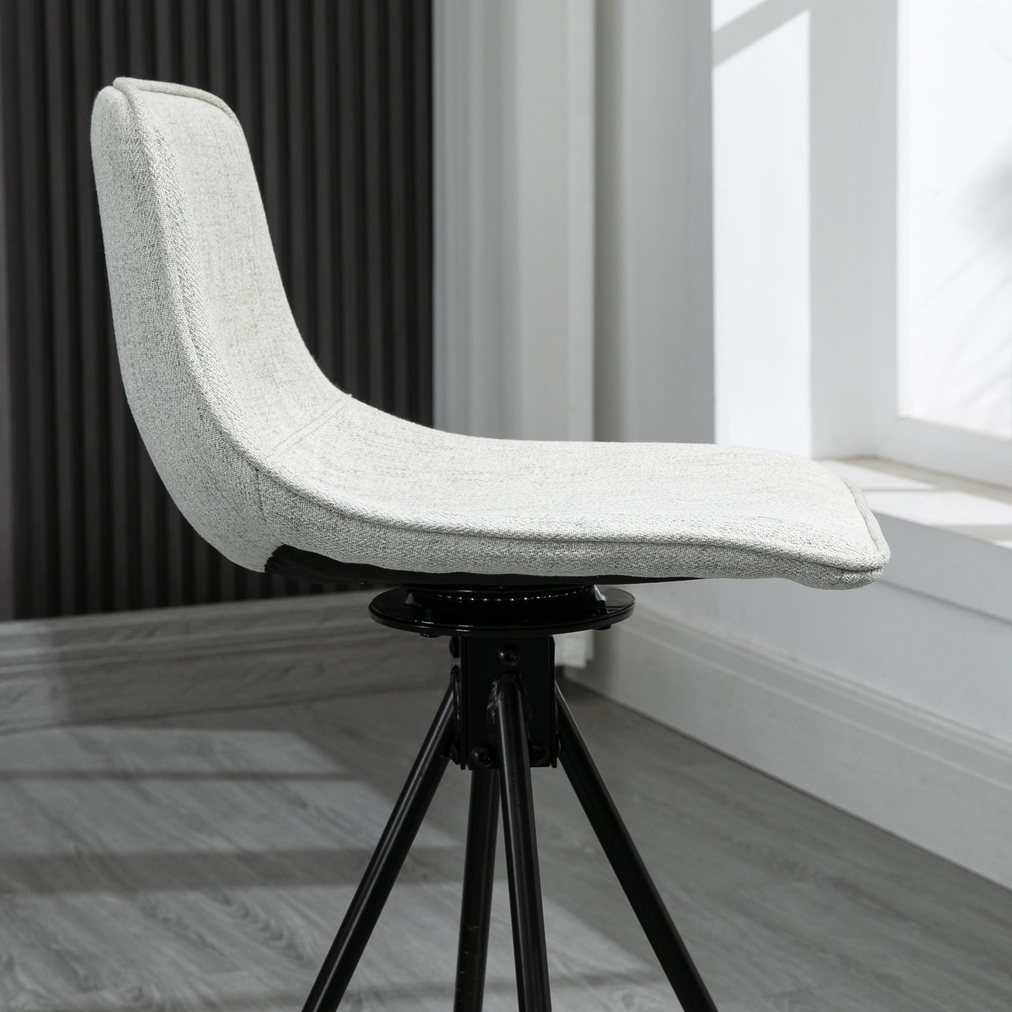 Set of 2 High Kitchen Stools with Swivel Seat Bar Stools Upholstered in Linen Touch with Backrest and Steel Legs for Dining 41.5x47.5x90 cm Gray