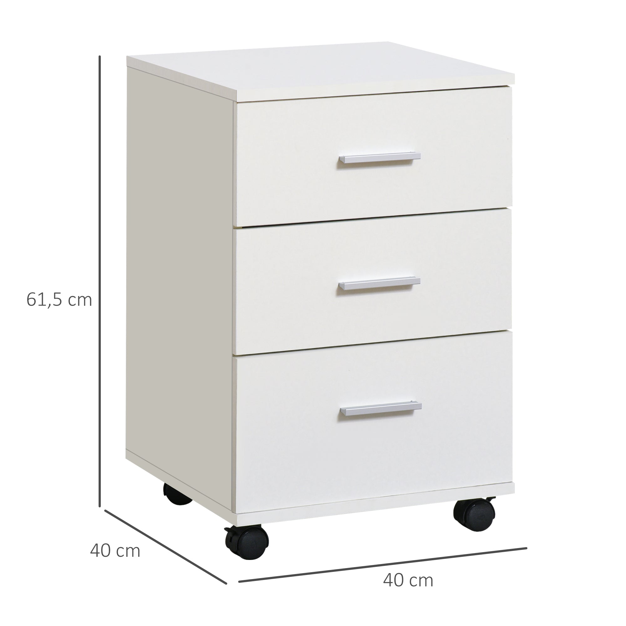 Office Drawer with Key and Wheels Desk Drawer with 3 Drawers Lock File Cabinet Modern for Office and Home 40x40x61.5 cm White