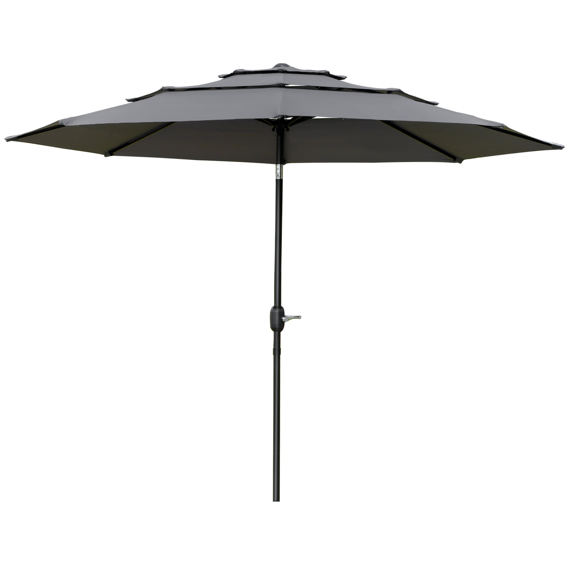 Outdoor Garden Parasol Round Tilted Umbrella Ø 2.85 x 2.5 m with Crank Opening, 2 Vents, 180 g/m² Anti-UV Protection, Balcony Parasol, Terrace, Gray