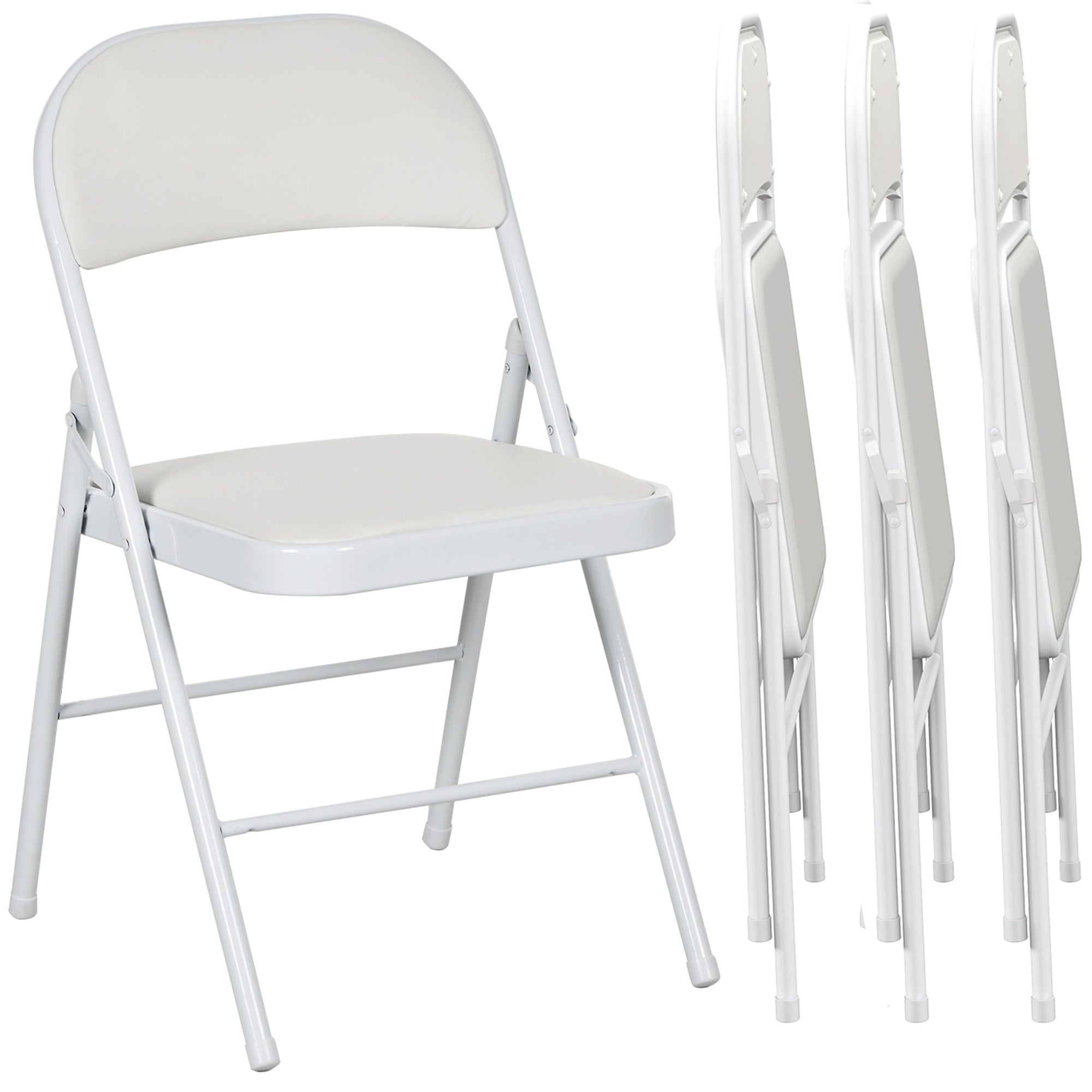 4-Piece Folding Chairs, Portable Office Chair with Cushion, Faux Leather, Steel Legs, Foldable Chair for Office Reception Waiting Room, White