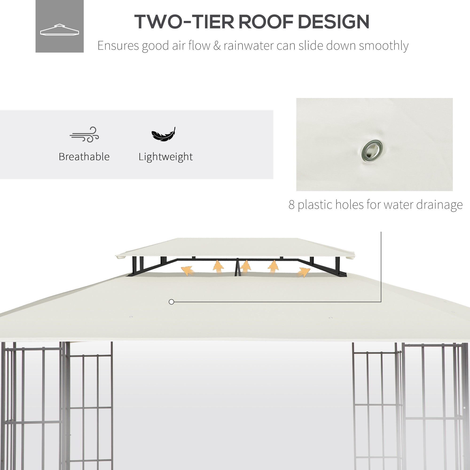 4x3m Replacement Roof for Garden Gazebo with 2 Levels Breathable with 8 Drainage Holes Replacement Top Cover for Outdoor Beige Gazebo Pavilion