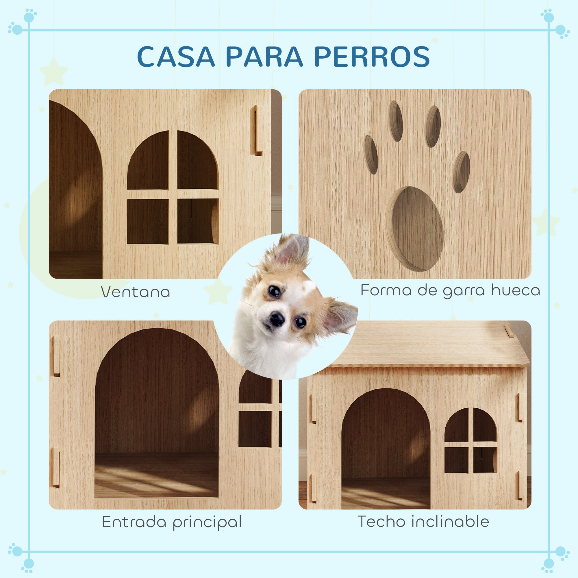 Pet House Indoor Pet House for Dogs with Window Hollow Claw Design for Dogs and Cats 49.5x41x51 cm Oak