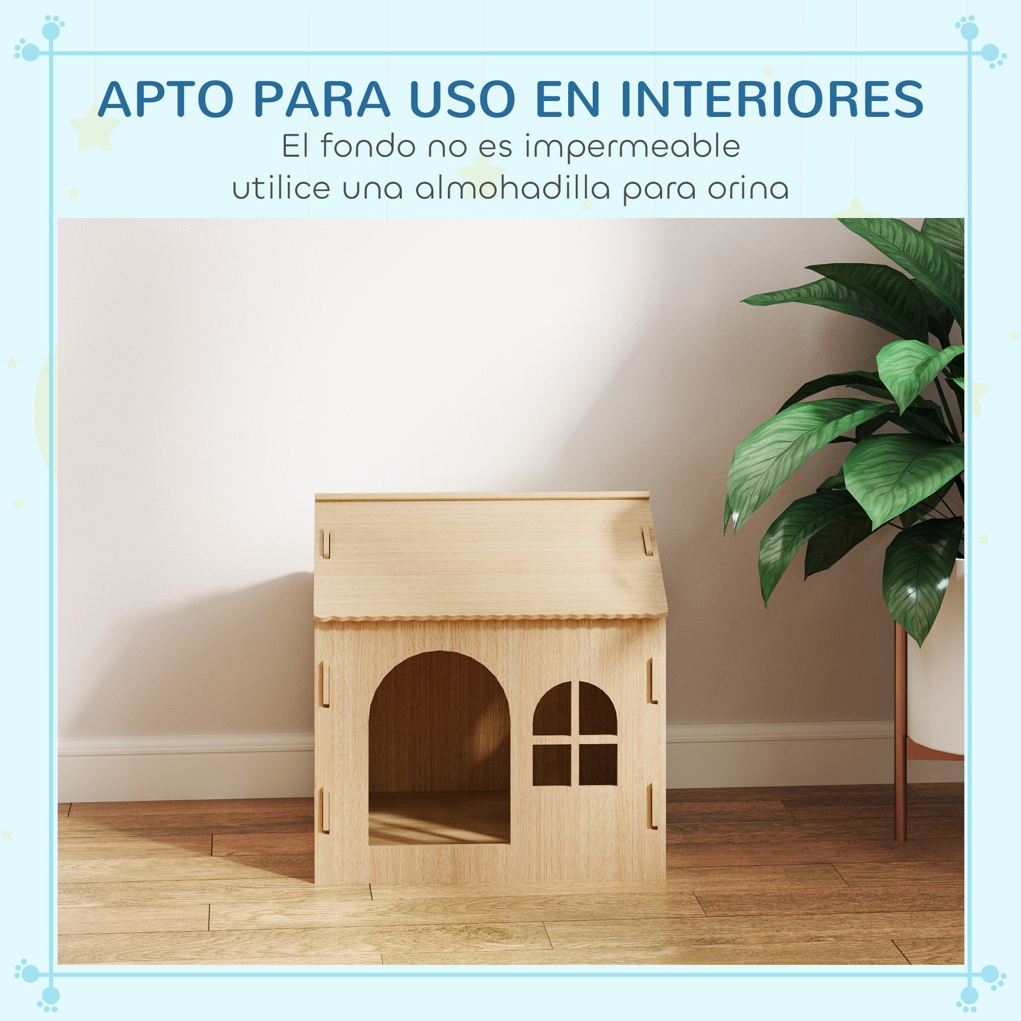 Pet House Indoor Pet House for Dogs with Window Hollow Claw Design for Dogs and Cats 49.5x41x51 cm Oak