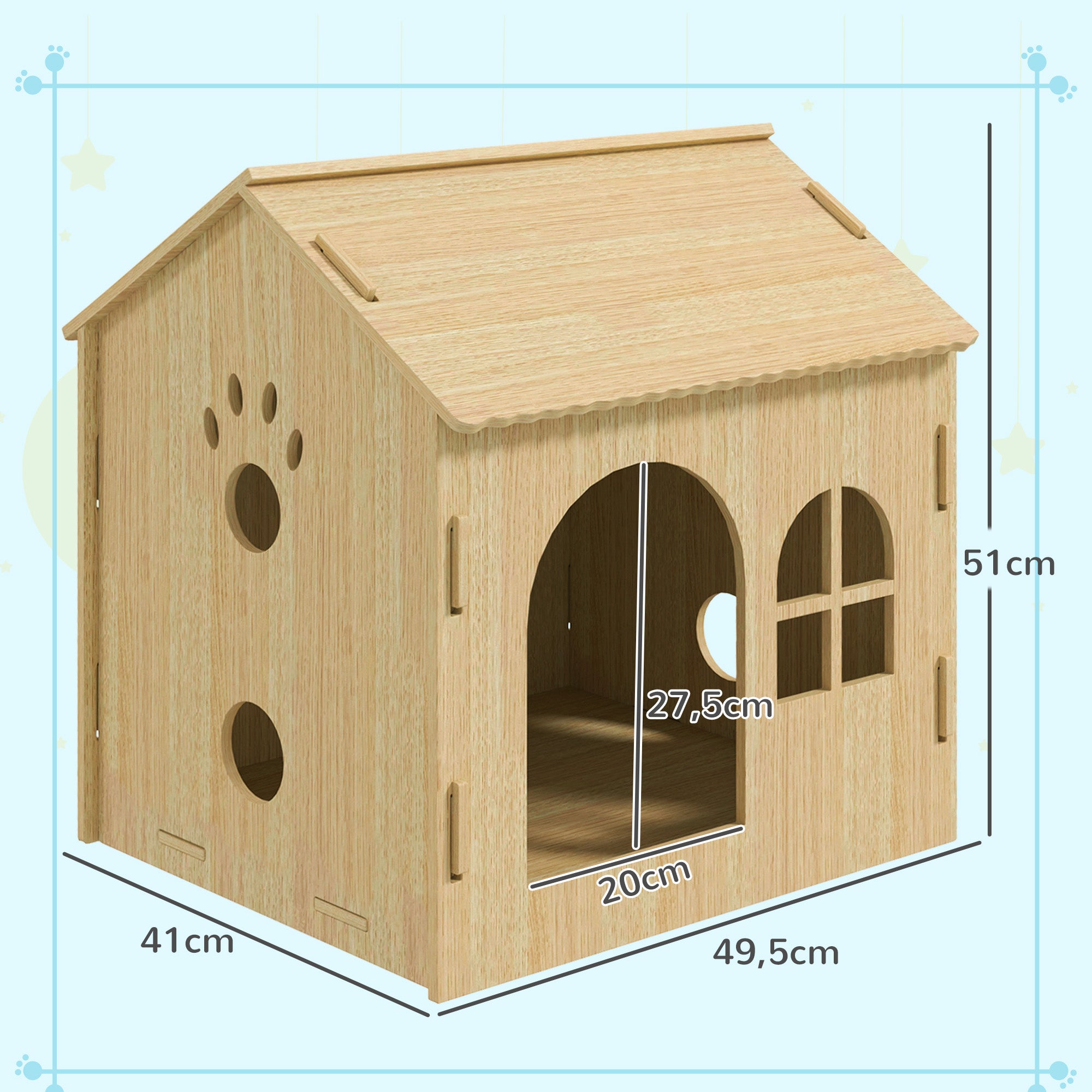 Pet House Indoor Pet House for Dogs with Window Hollow Claw Design for Dogs and Cats 49.5x41x51 cm Oak