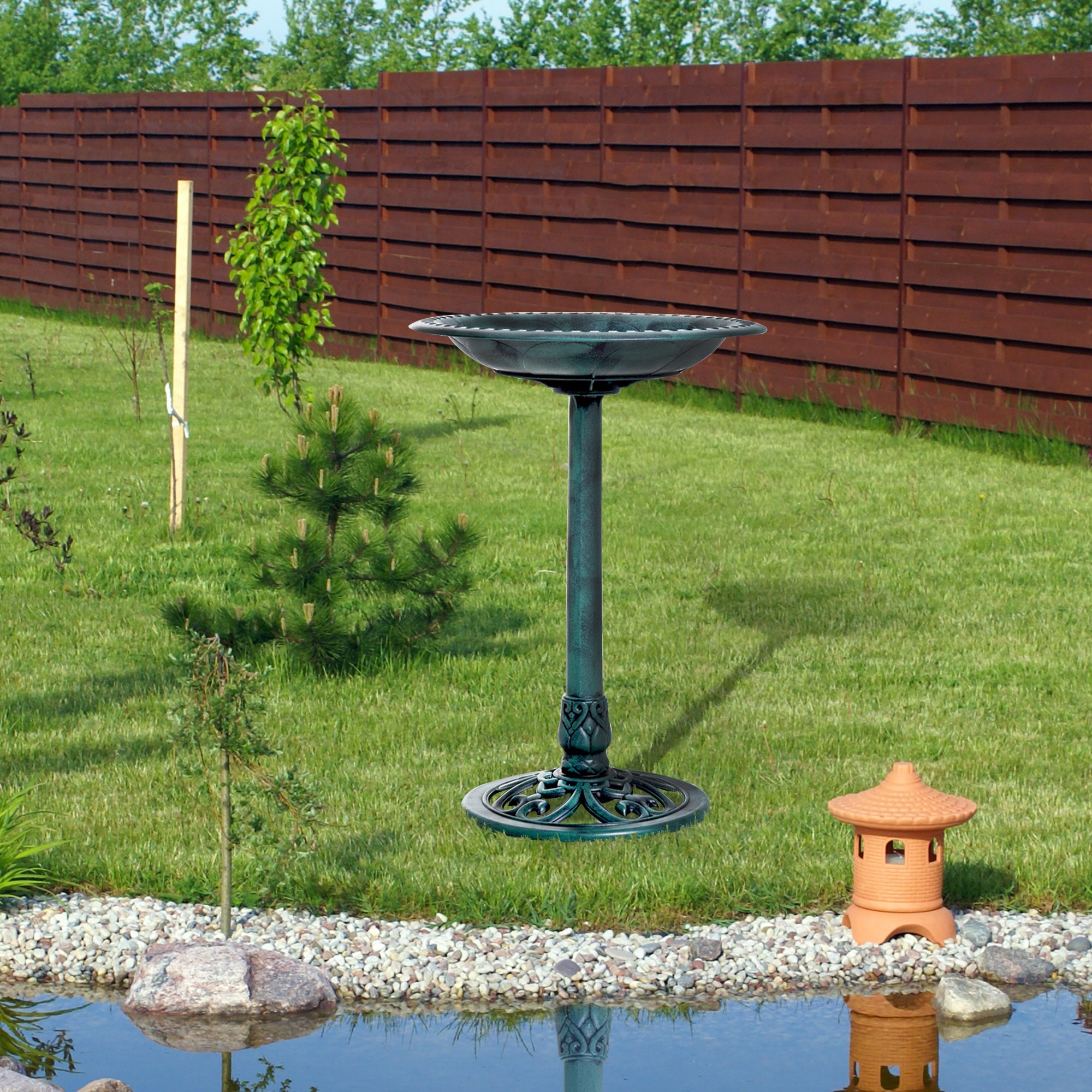 Classic Bird Bath Standing, Plastic Bird Bath with Stand, Bird Feeder for Wild Birds, Wild Bird Bath for Garden, Balcony, Bird Basin Height 69.5 cm, Green