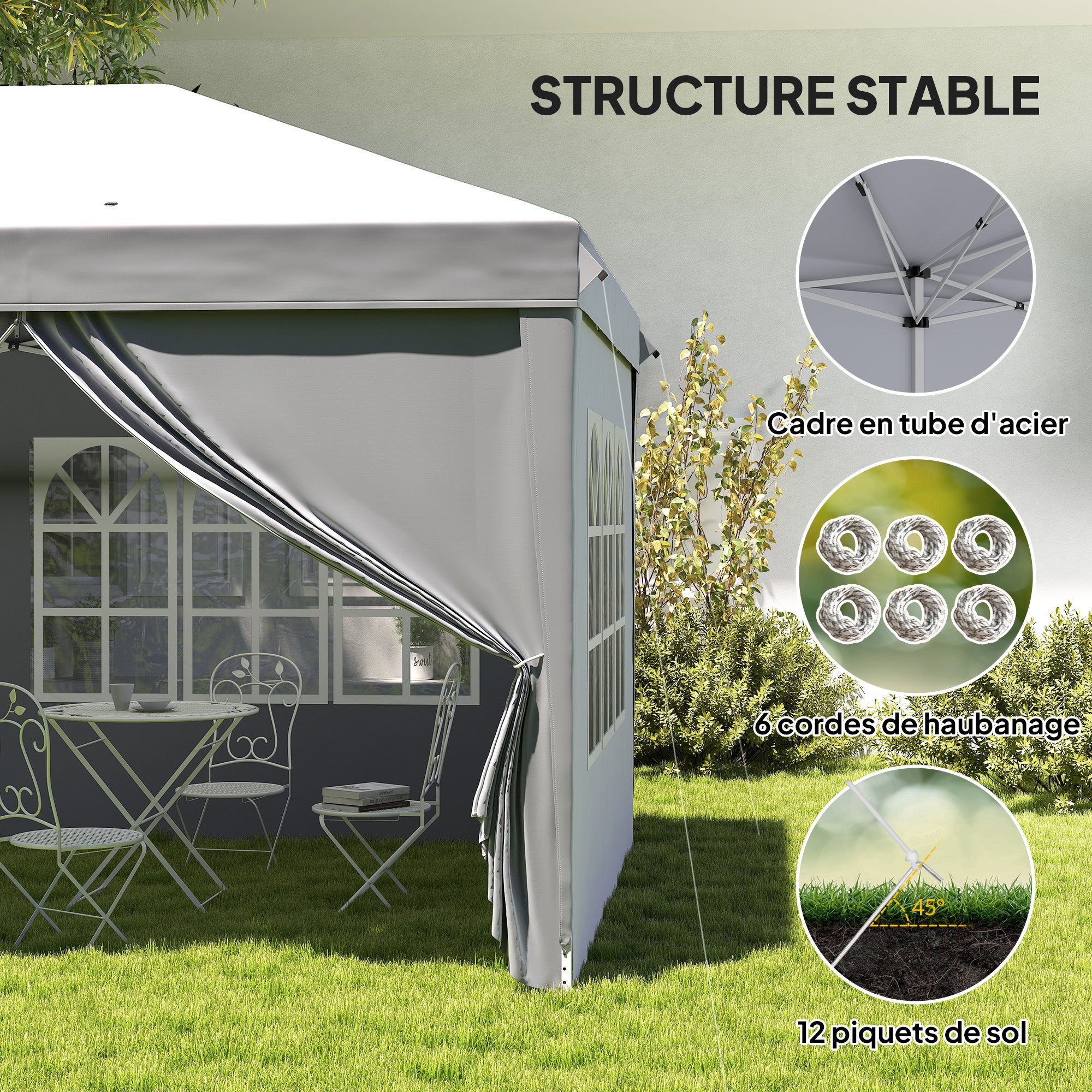 Folding Garden Gazebo 6 x 3 m Outdoor Pop-up Waterproof Gazebo with 4 Removable Side Walls 4 Windows + Carry Bag Light Gray