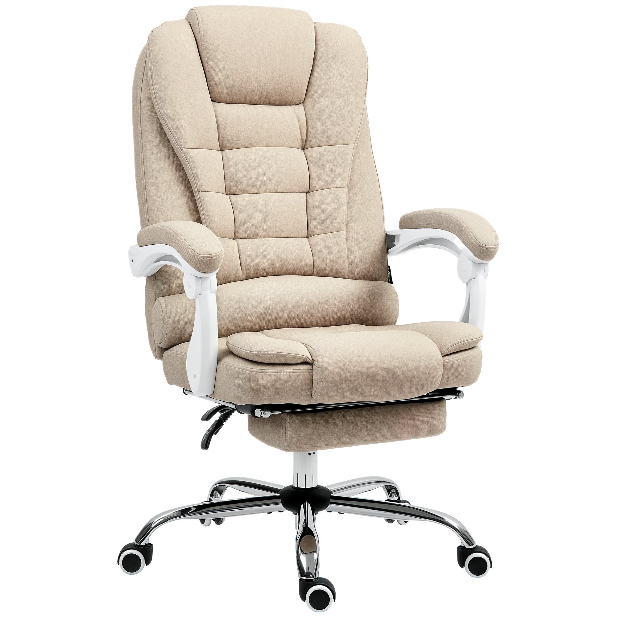 Ergonomic Office Chair, Office Chair with Footrest, Reclining Backrest, Padded Armrests, Linen-Like Beige Fabric