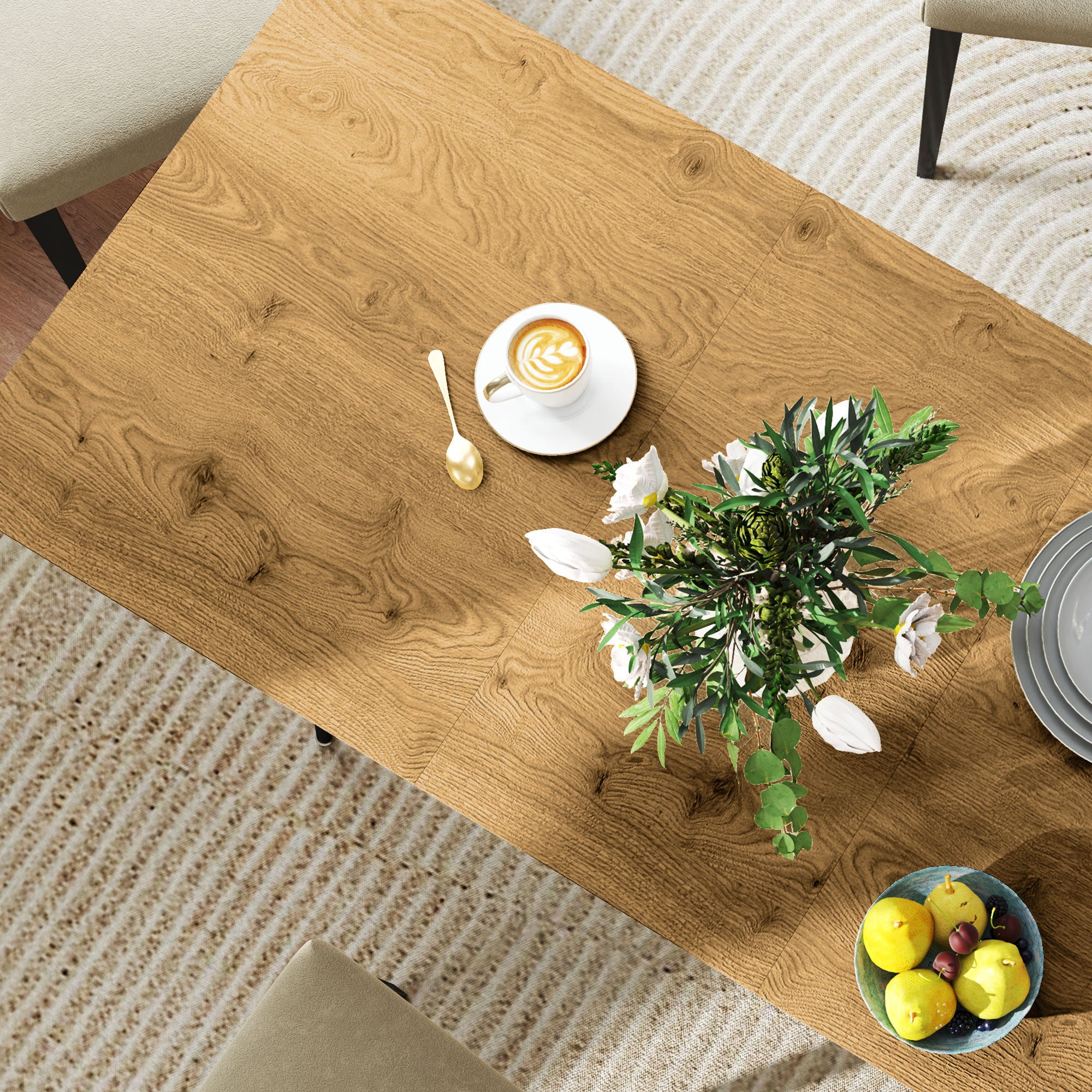 Extendable Dining Table 120/160 x 75 cm Kitchen Table for 6-8 Persons, Modern Dining Table with Steel Legs, Natural