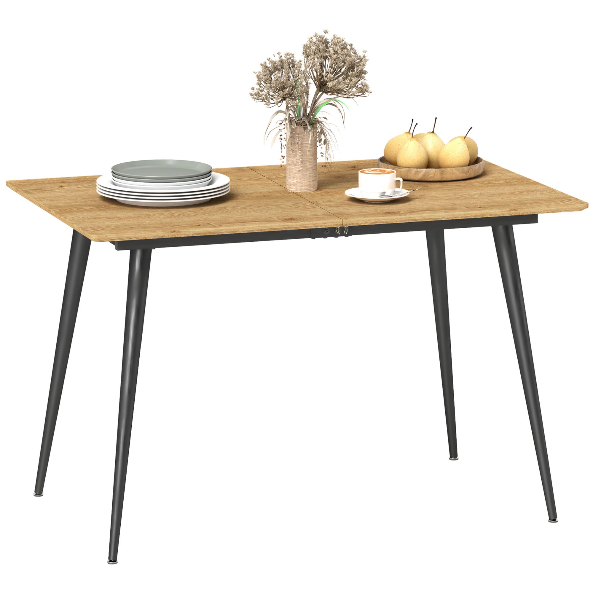 Extendable Dining Table 120/160 x 75 cm Kitchen Table for 6-8 Persons, Modern Dining Table with Steel Legs, Natural