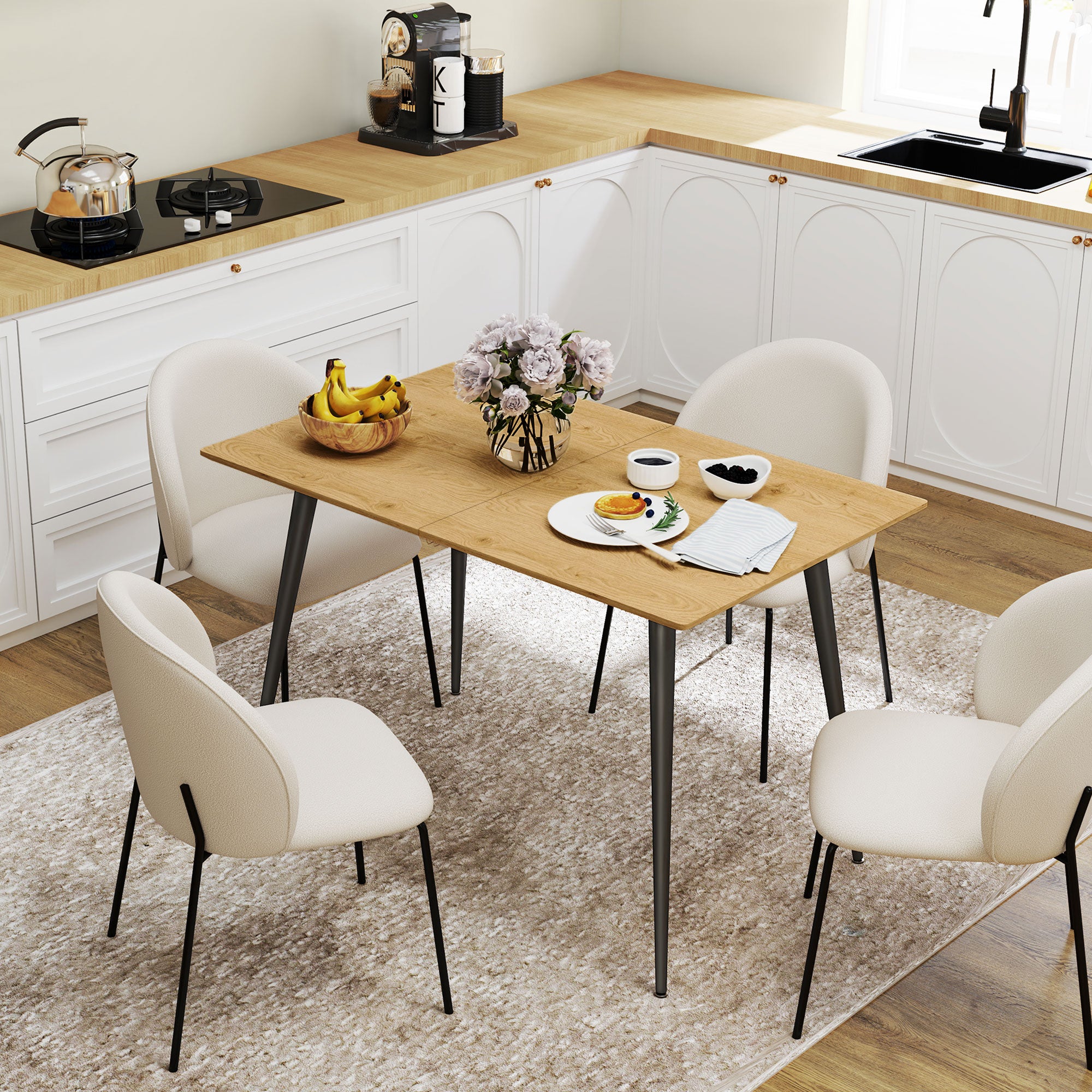 Extendable Dining Table 120/160 x 75 cm Kitchen Table for 6-8 Persons, Modern Dining Table with Steel Legs, Natural