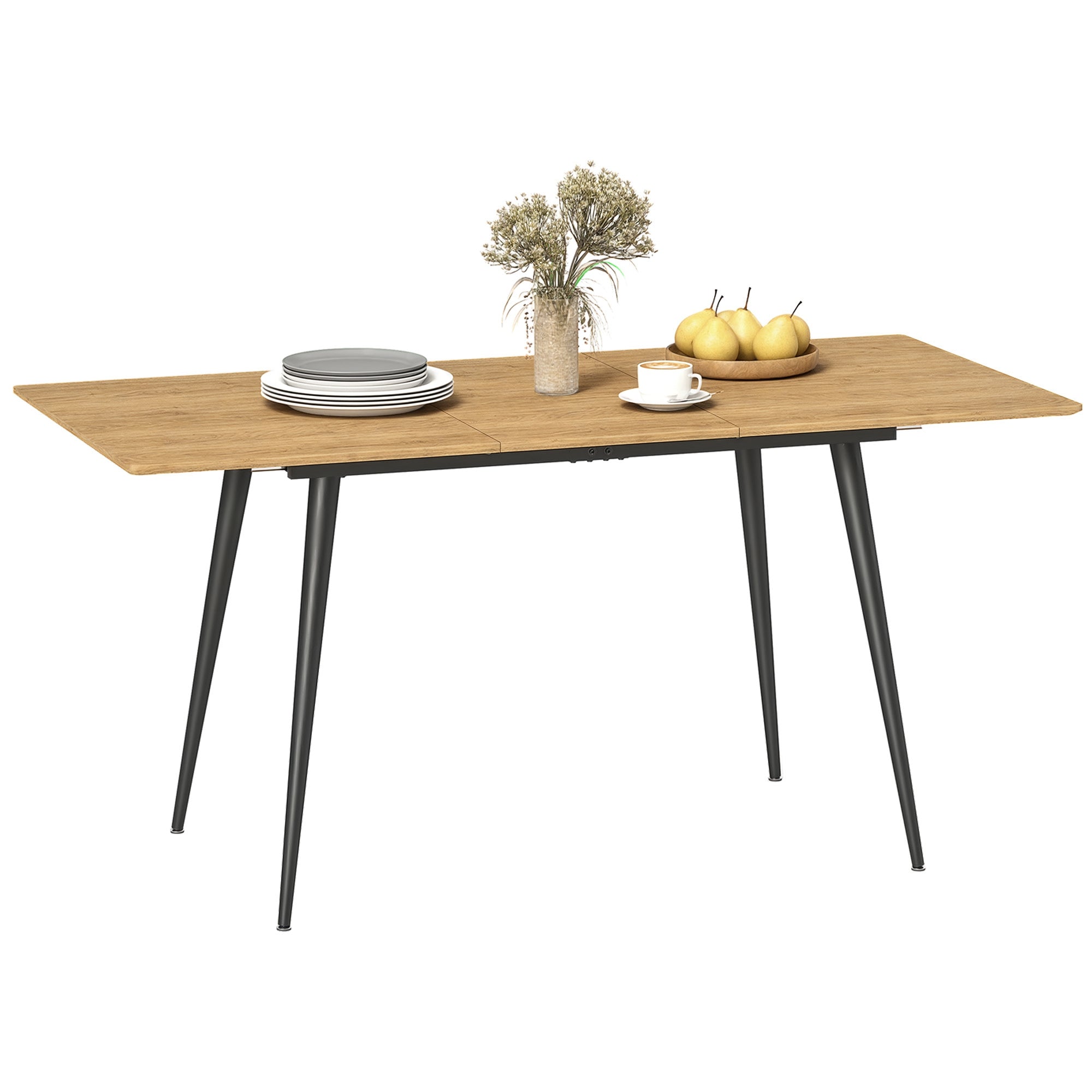 Extendable Dining Table 120/160 x 75 cm Kitchen Table for 6-8 Persons, Modern Dining Table with Steel Legs, Natural