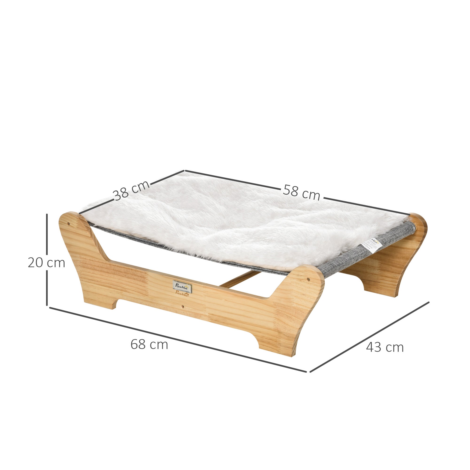 Cat Bed with Frame Hammock for Cats Elevated Cat Nest with Soft Cushion Pine Wood Natural 68 x 43 x 20 cm