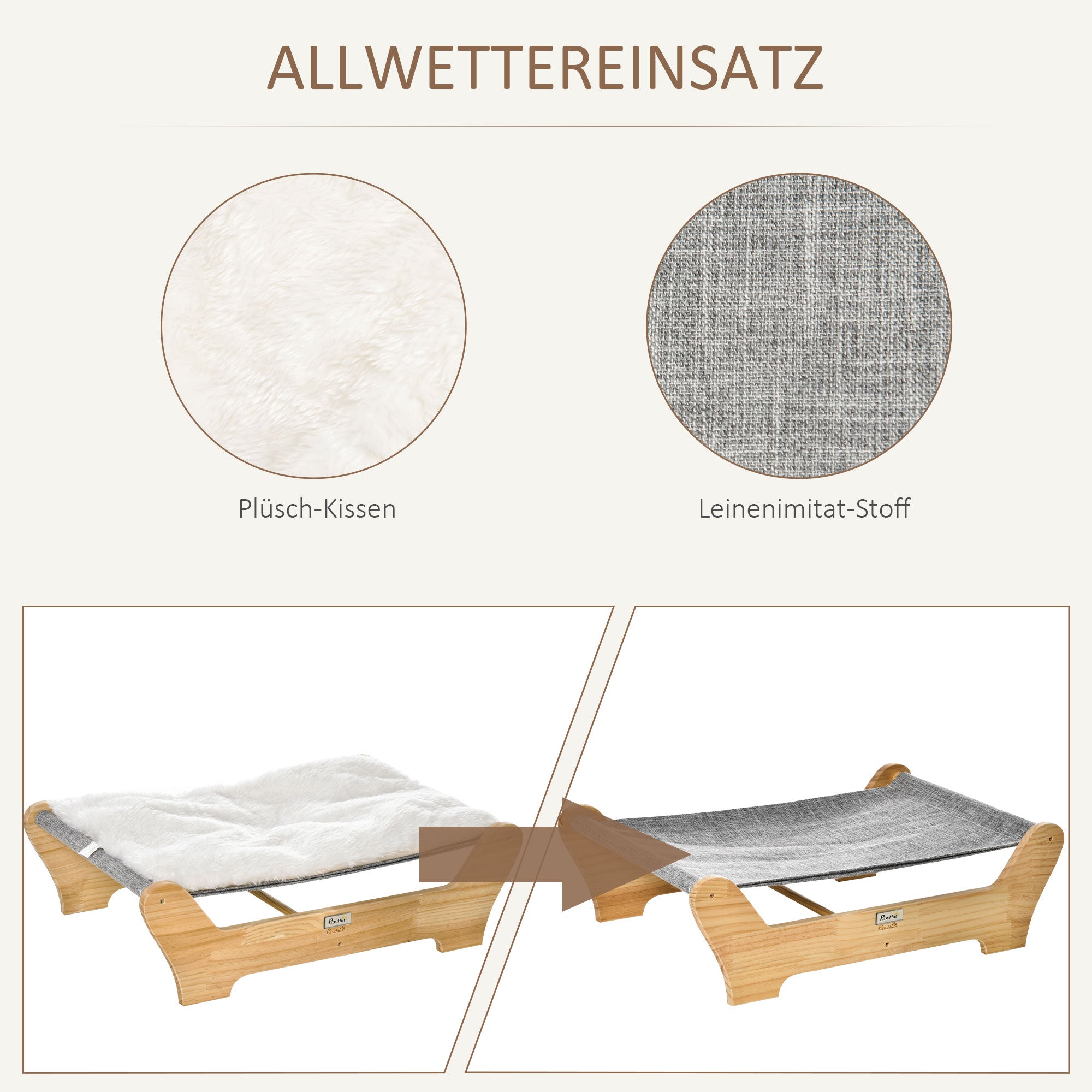 Cat Bed with Frame Hammock for Cats Elevated Cat Nest with Soft Cushion Pine Wood Natural 68 x 43 x 20 cm