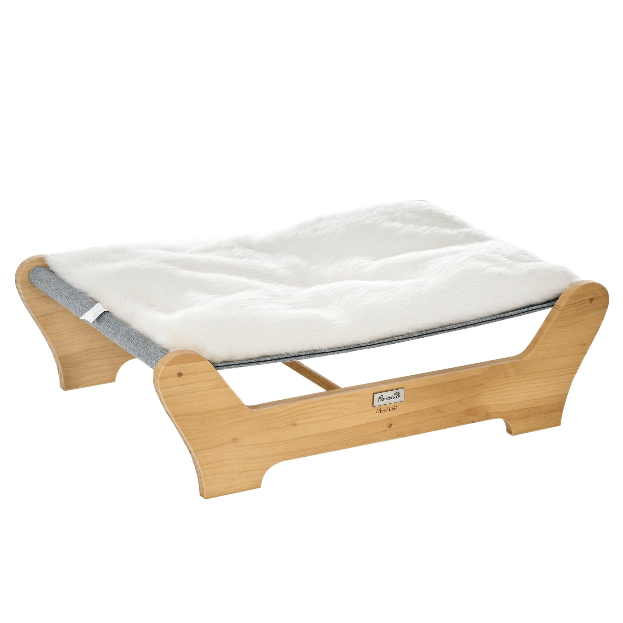 Cat Bed with Frame Hammock for Cats Elevated Cat Nest with Soft Cushion Pine Wood Natural 68 x 43 x 20 cm