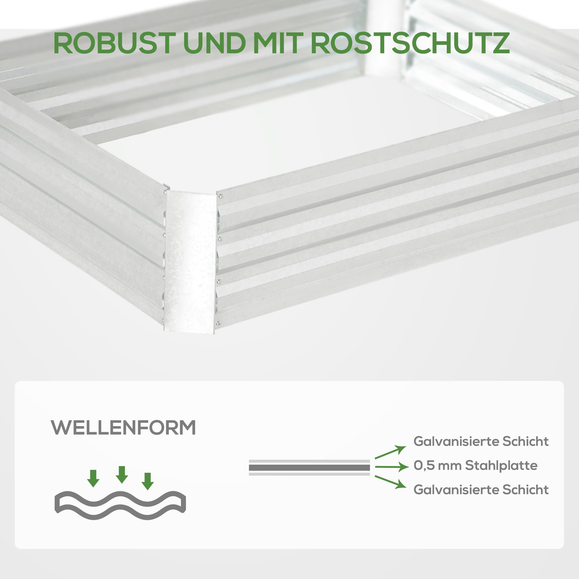 Raised Bed Made of Steel, Planting Bed Greenhouse Garden Bed Flower Box Stackable, Planter Vegetable Bed 120x90x30cm for Garden Balcony, Planter for Flowers, Plants, Vegetables