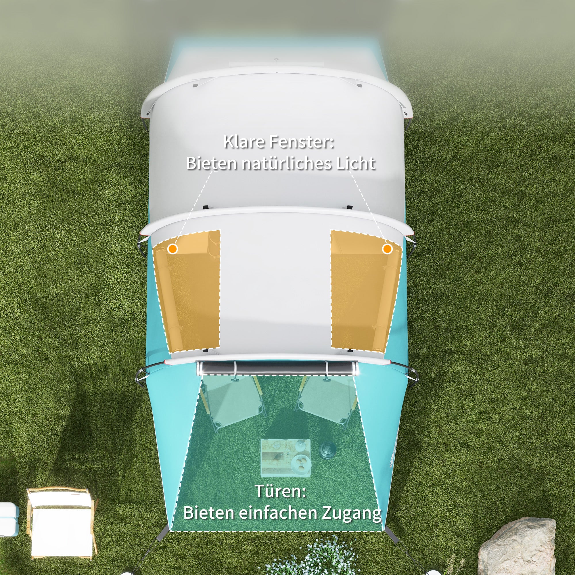 Tunnel Tent, Camping Tent for 5 People, Family Tent with 2 Rooms, Carrying Bag, 3000mm Waterproof Group Tent, for Garden, Campsite, Blue