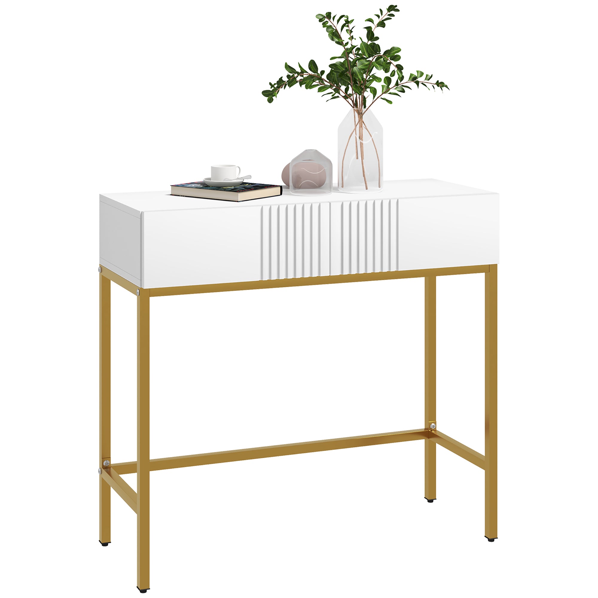 Console Table, Console Furniture, with 2 Drawers, Steel Frame, Entry Console, with Non-Slip Feet, for Entryway, Living Room, White