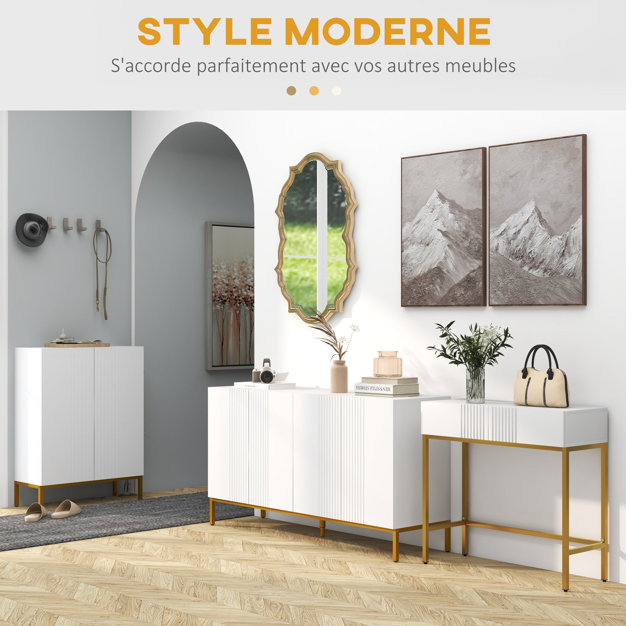 Console Table, Console Furniture, with 2 Drawers, Steel Frame, Entry Console, with Non-Slip Feet, for Entryway, Living Room, White