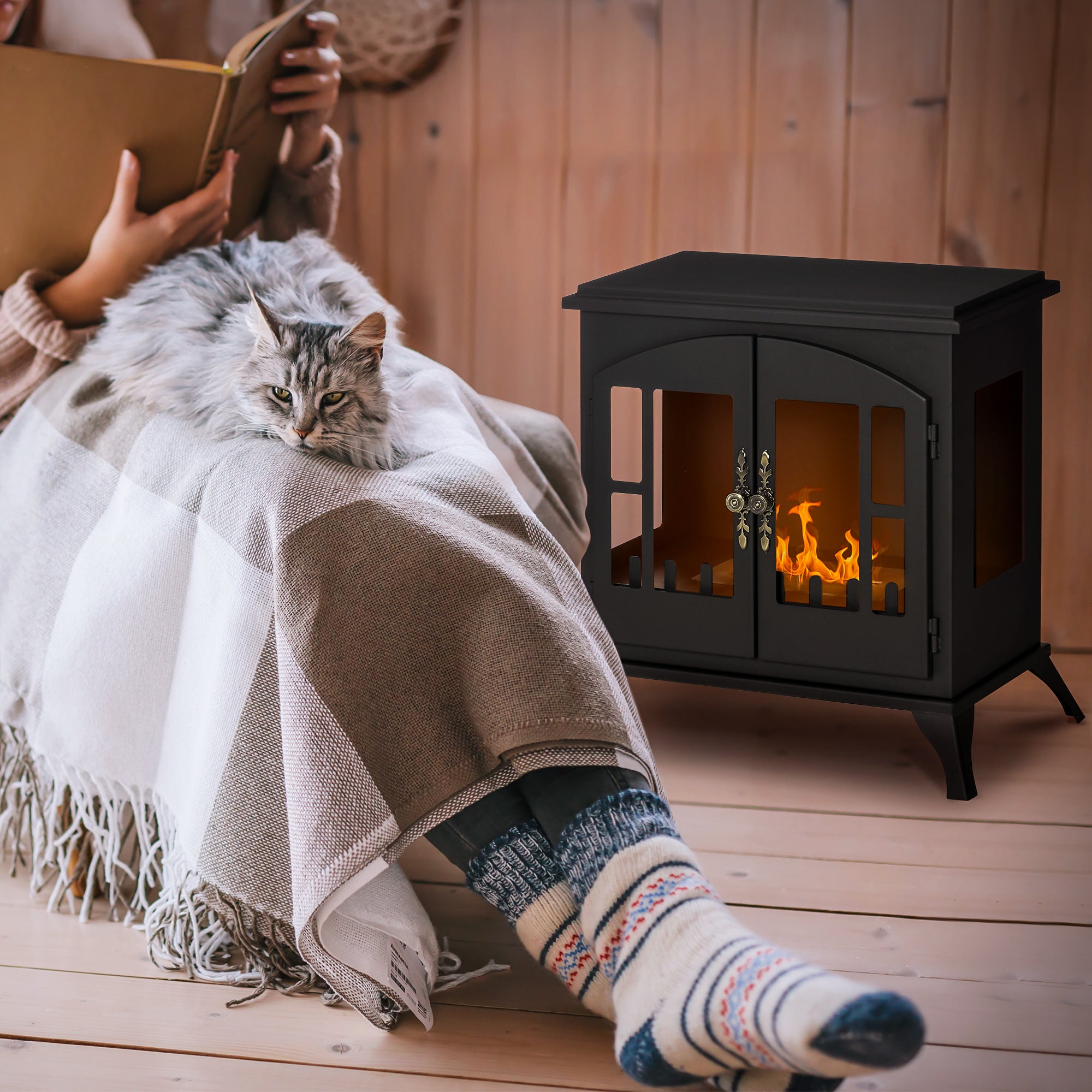 Bioethanol Fireplace Freestanding Bioethanol Stove with 0.9 L Stainless Steel Flame Extinguisher Combustion Time 3H for Indoors 20-25 m² 55x31x55 cm Black