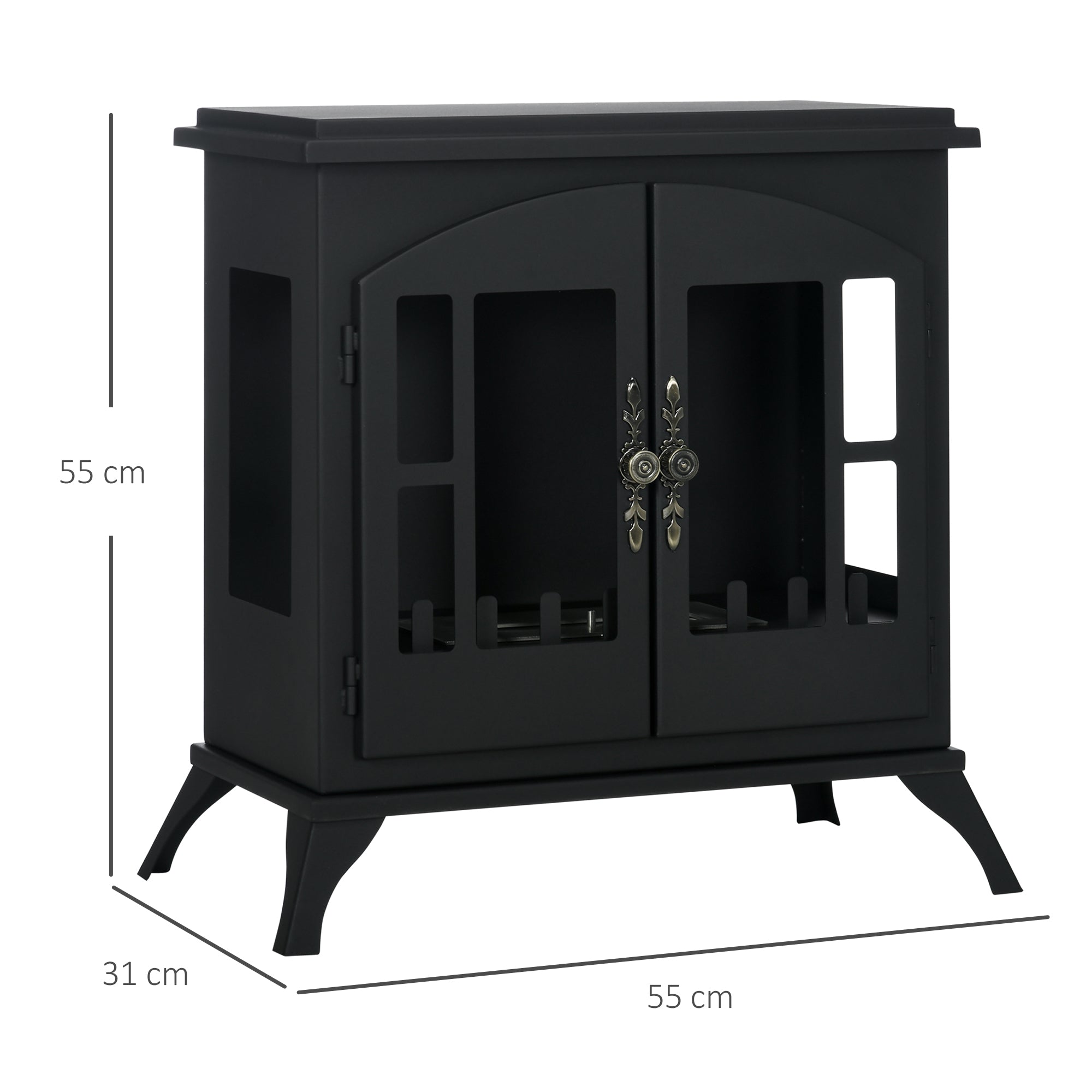 Bioethanol Fireplace Freestanding Bioethanol Stove with 0.9 L Stainless Steel Flame Extinguisher Combustion Time 3H for Indoors 20-25 m² 55x31x55 cm Black