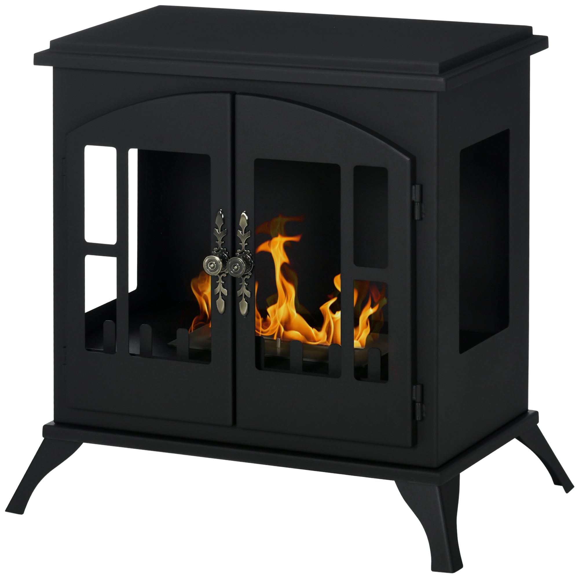 Bioethanol Fireplace Freestanding Bioethanol Stove with 0.9 L Stainless Steel Flame Extinguisher Combustion Time 3H for Indoors 20-25 m² 55x31x55 cm Black