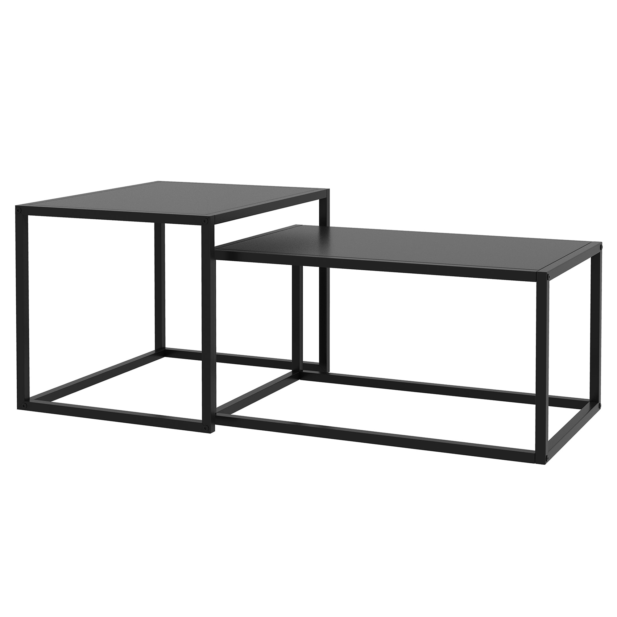 Set of 2 Modifiable Rectangular Nesting Coffee Tables Industrial Style Set of 2 Matte Black Steel Living Room Nesting Tables