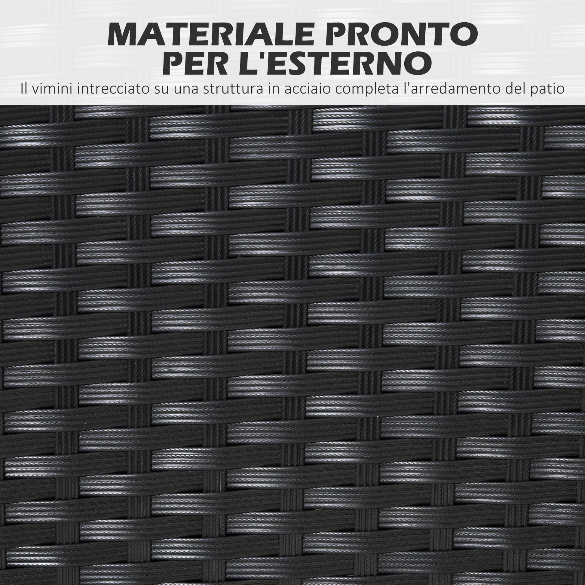 Rattan and Steel Garden Table Set with 7 Pieces, Garden Lounge with 6 Outdoor Armchairs, Washable Cushions and Dining Table, Black