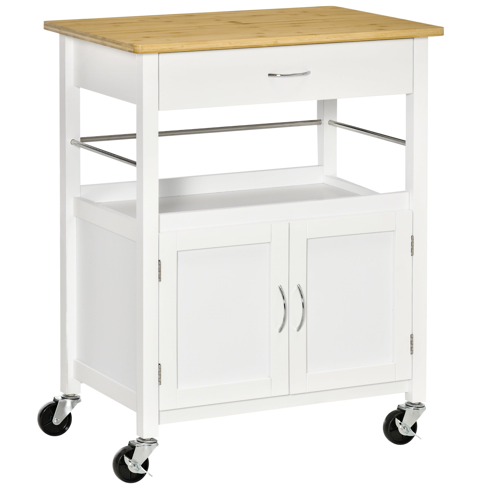 Multi-Storage Kitchen Trolley - dim. 73L x 50W x 91H cm - metal handles MDF white bamboo wood veneer top