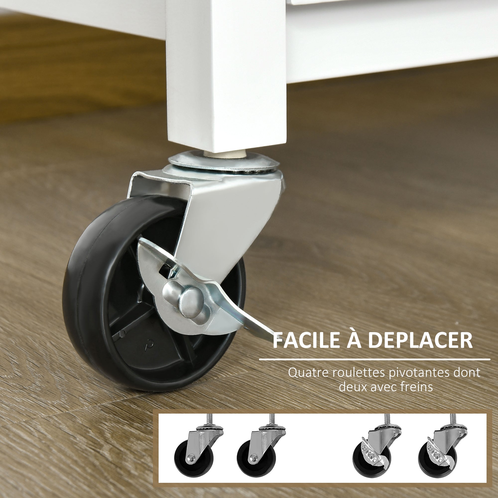 Multi-Storage Kitchen Trolley - dim. 73L x 50W x 91H cm - metal handles MDF white bamboo wood veneer top