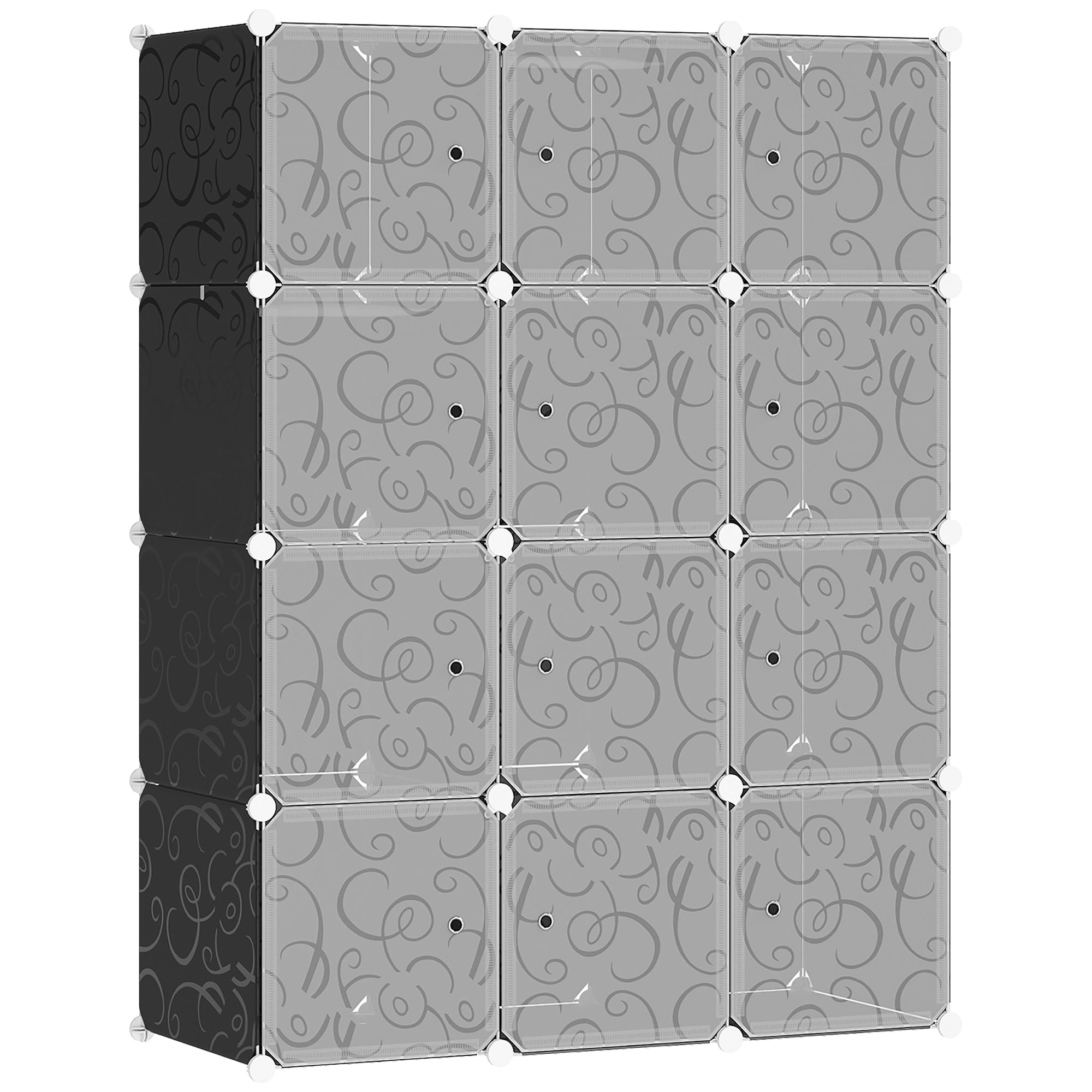 DIY Wardrobe Shelving System with 2 Large and 9 Small Cubes DIY Cube Storage, Shoe Rack, Bookshelf Toy Cabinet Black 111 x 47 x 145 cm