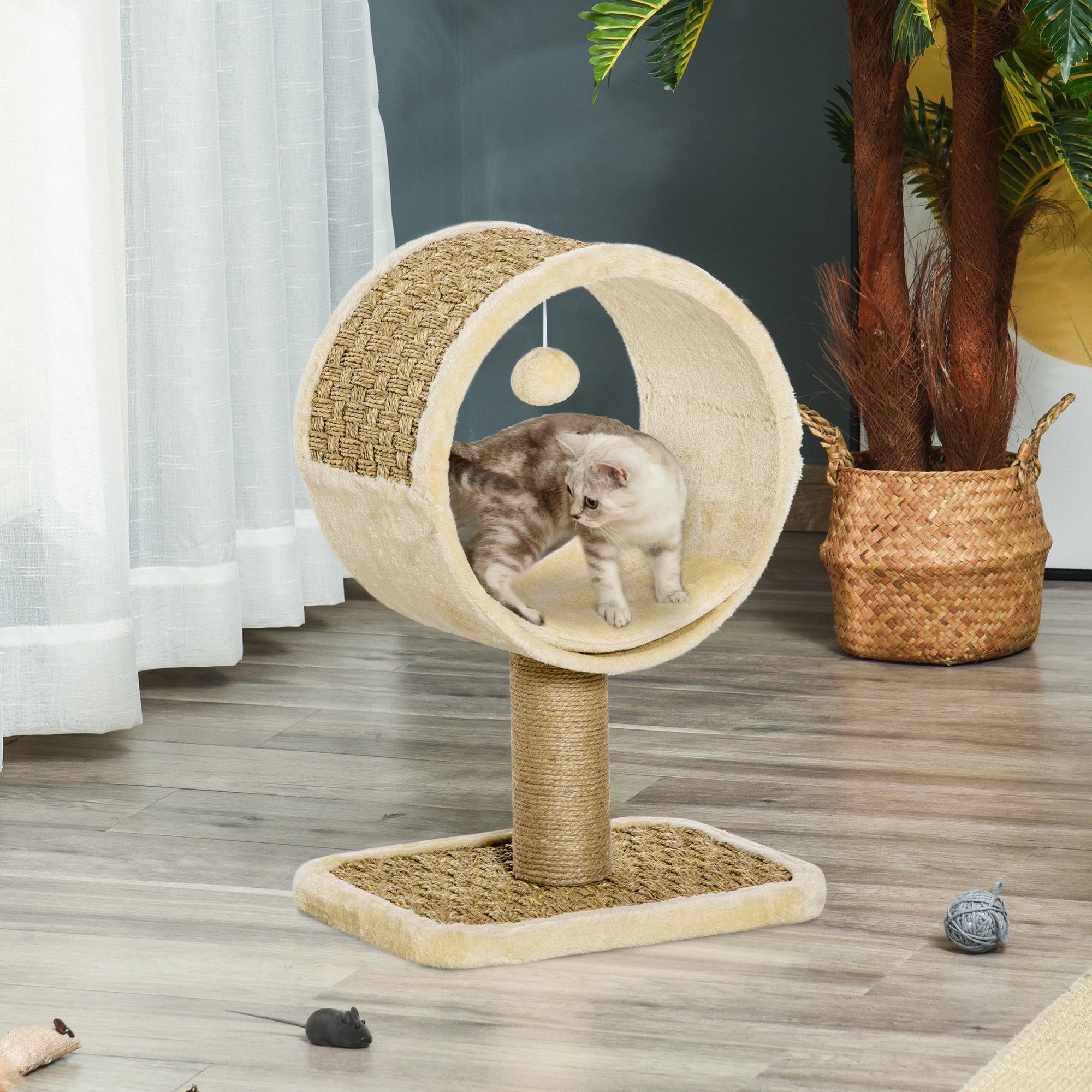 Small Cat Scratching Post Cat Tree for Single Cat Cat Play Post Cat Toy Climbing Tree Jute Khaki+Light Brown 40 x 30 x 56 cm