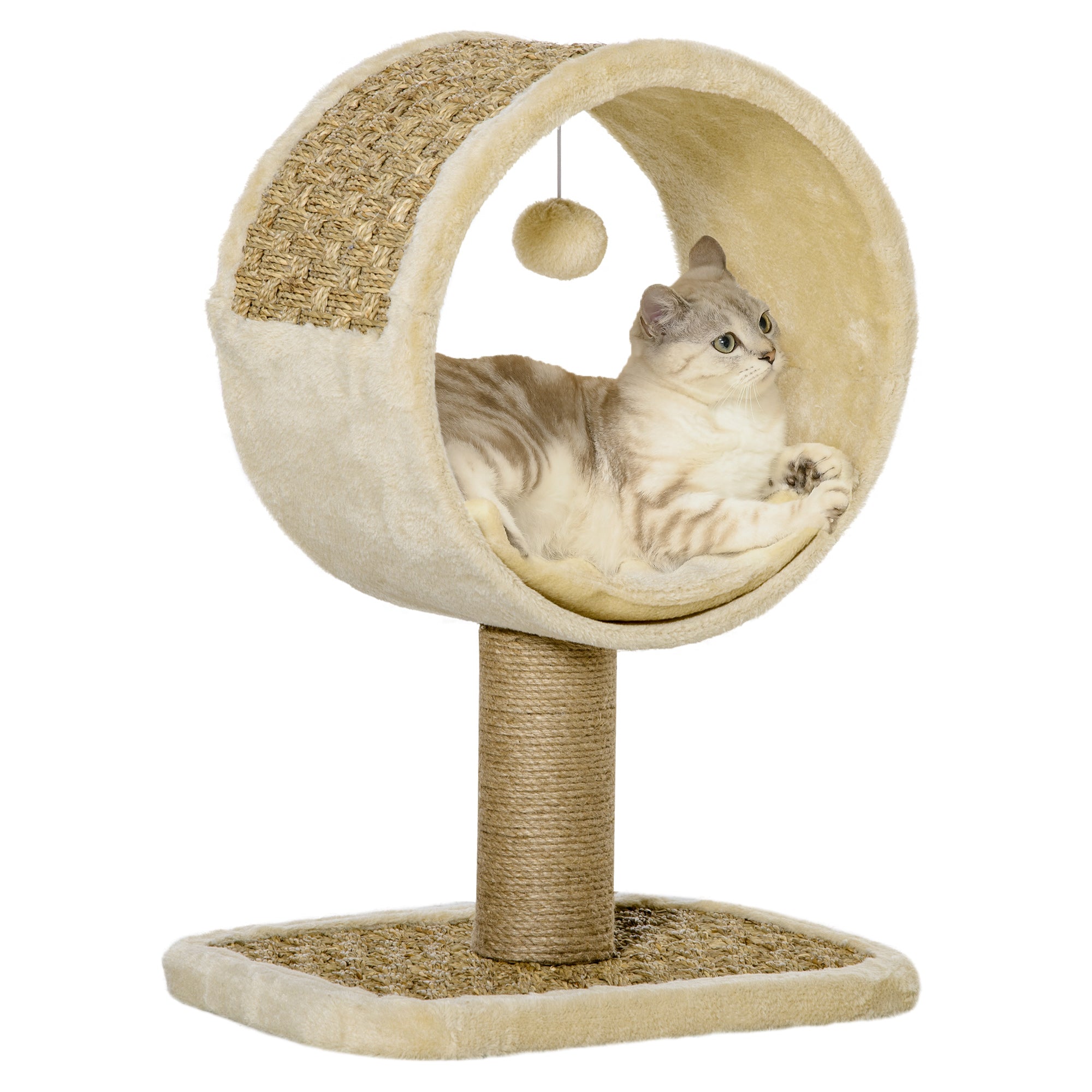 Small Cat Scratching Post Cat Tree for Single Cat Cat Play Post Cat Toy Climbing Tree Jute Khaki+Light Brown 40 x 30 x 56 cm