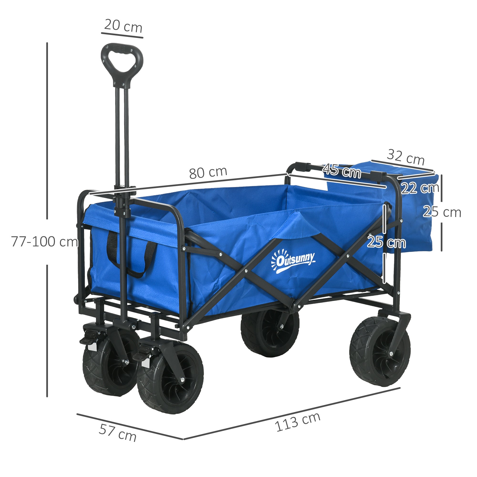 Garden Cart with Removable Cooler Bag Beach Folding Wagon with Adjustable Length and Angle of Handle and Transport Bag 100 kg Load Capacity Blue