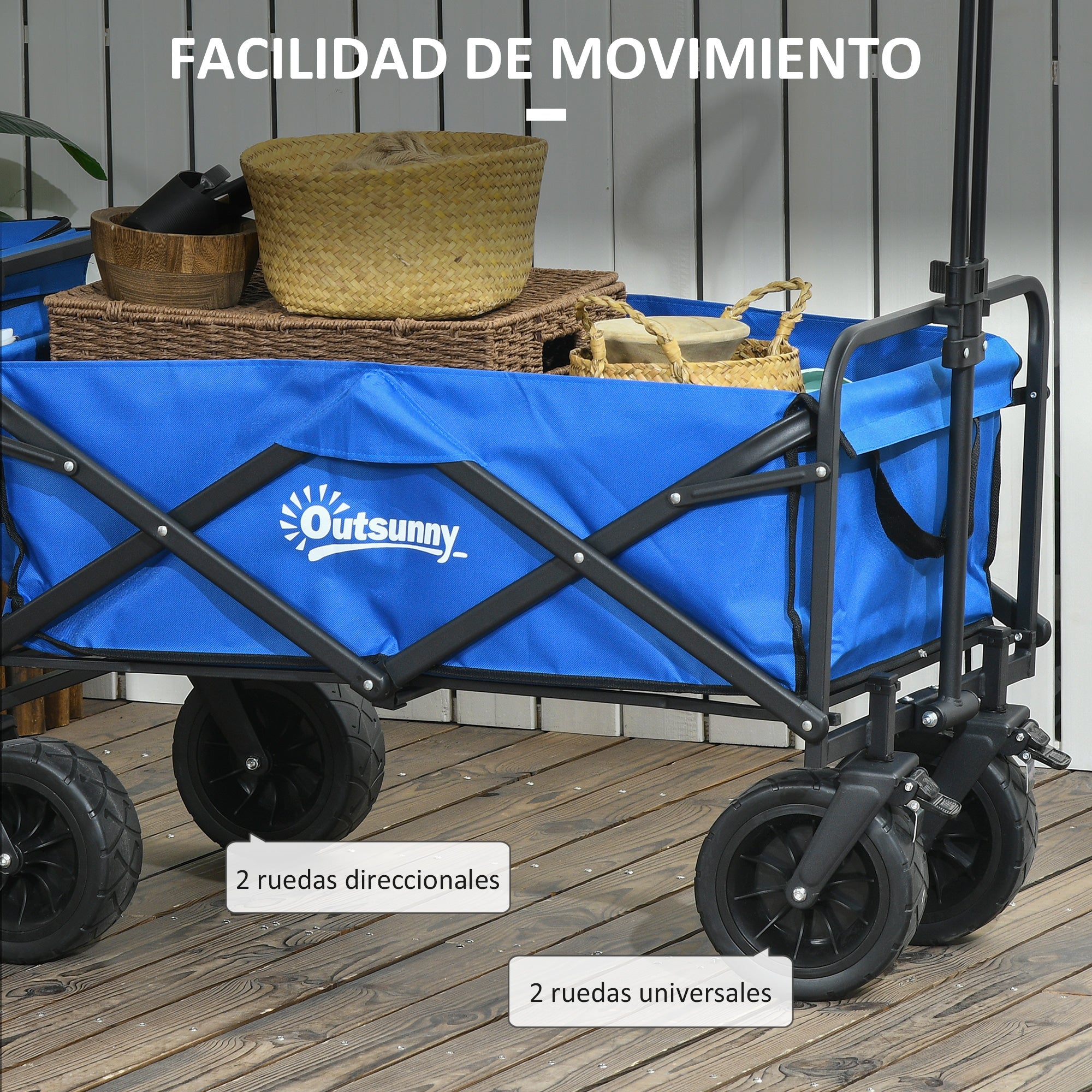 Garden Cart with Removable Cooler Bag Beach Folding Wagon with Adjustable Length and Angle of Handle and Transport Bag 100 kg Load Capacity Blue