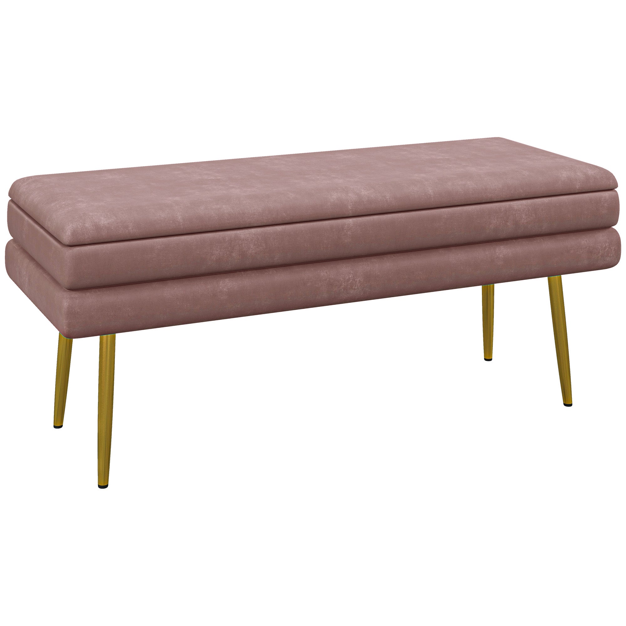 Bench, Upholstered Bench with Storage, Velvet Look, Bed Bench with Steel Legs, Shoe Bench, Storage Bench for Living Room, Bedroom, Pink, 100 x 37.5 x 42 cm
